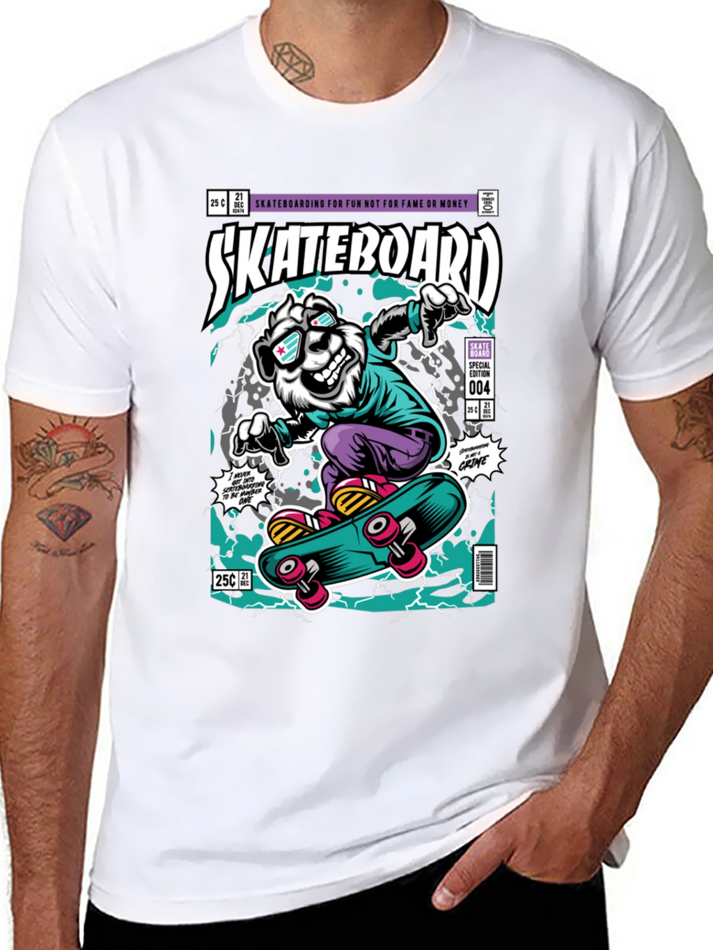 Skateboarding Bear Graphic Tee - Black