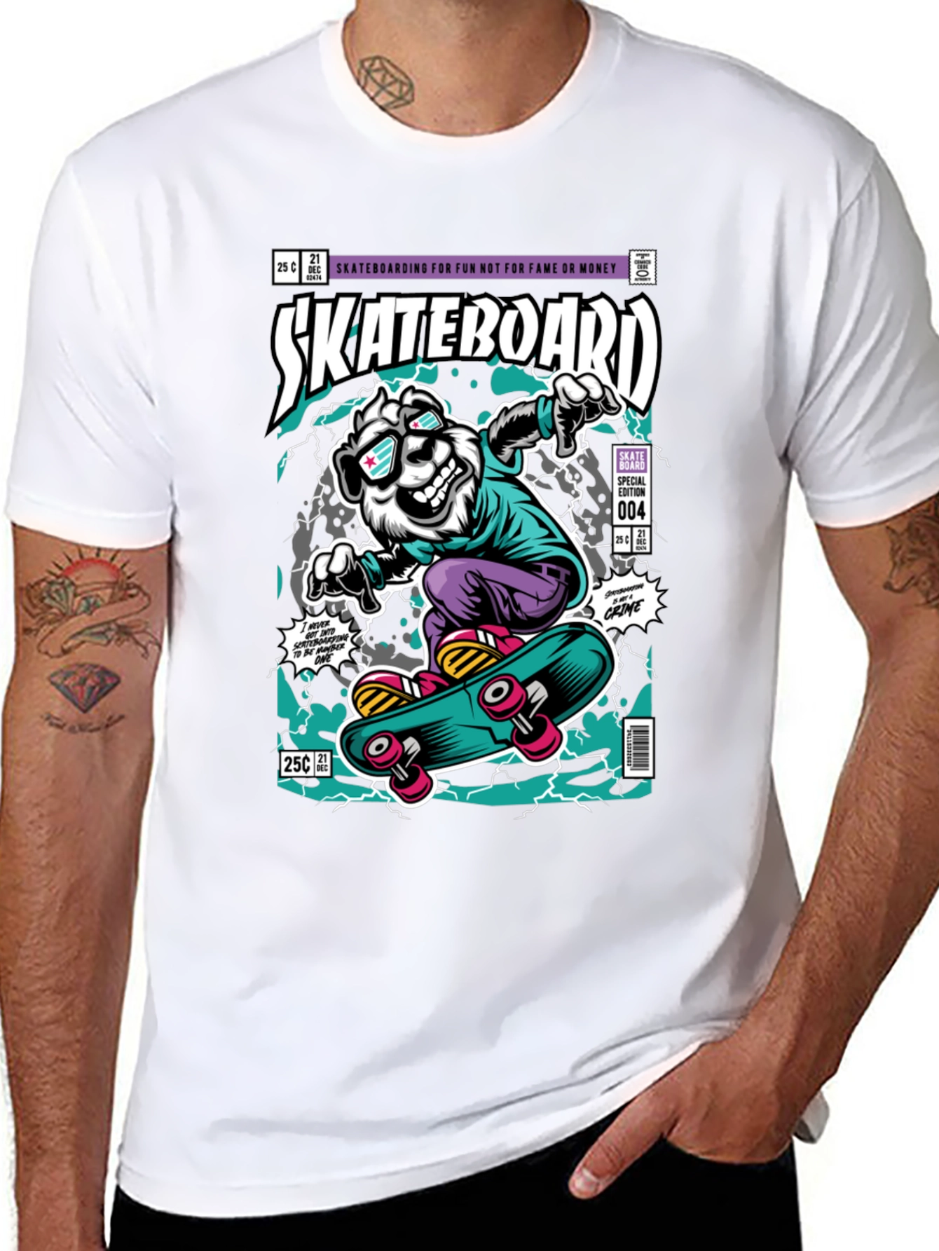 Skateboarding Bear Graphic Tee - Black