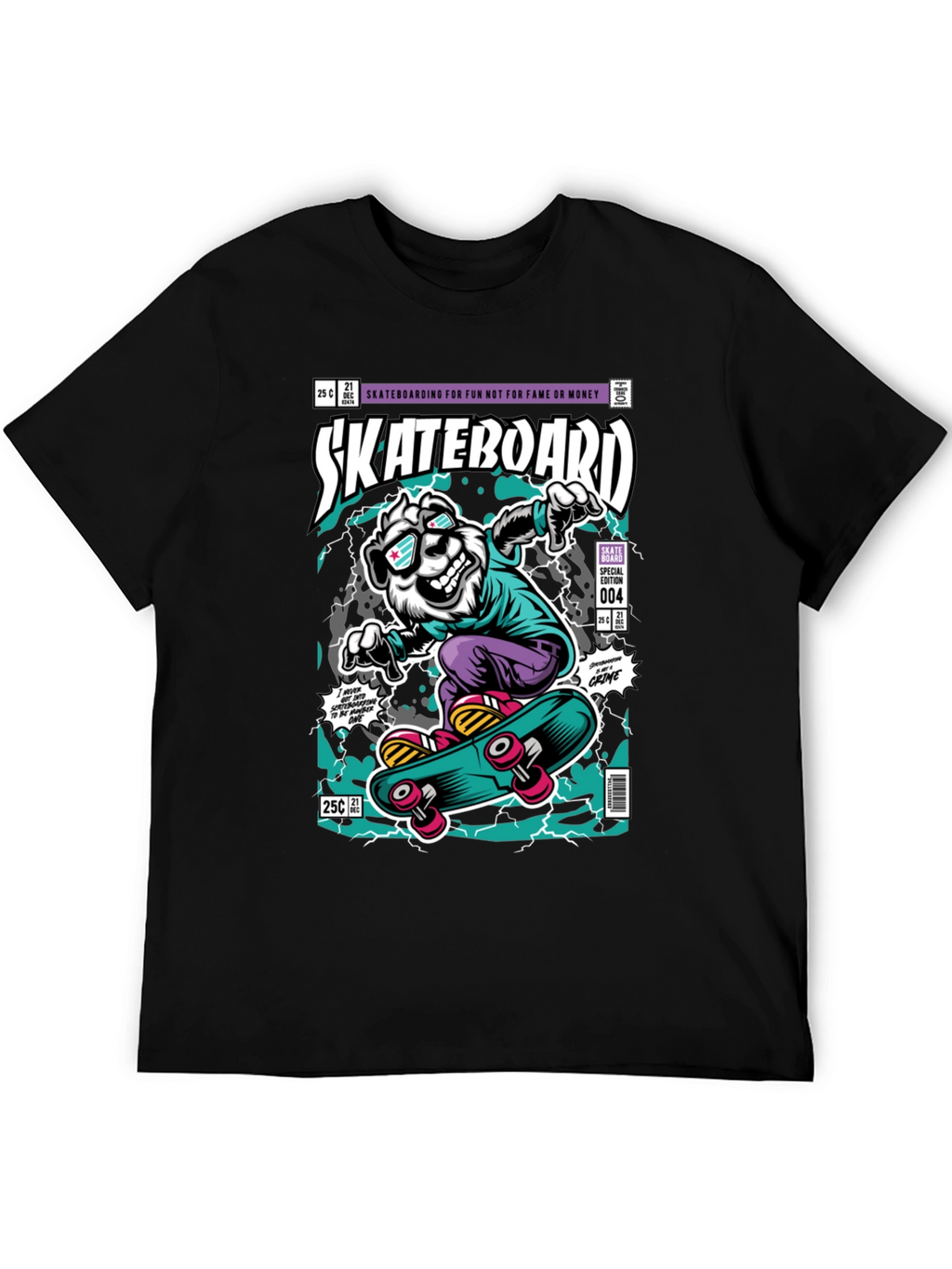 Skateboarding Bear Graphic Tee - Black