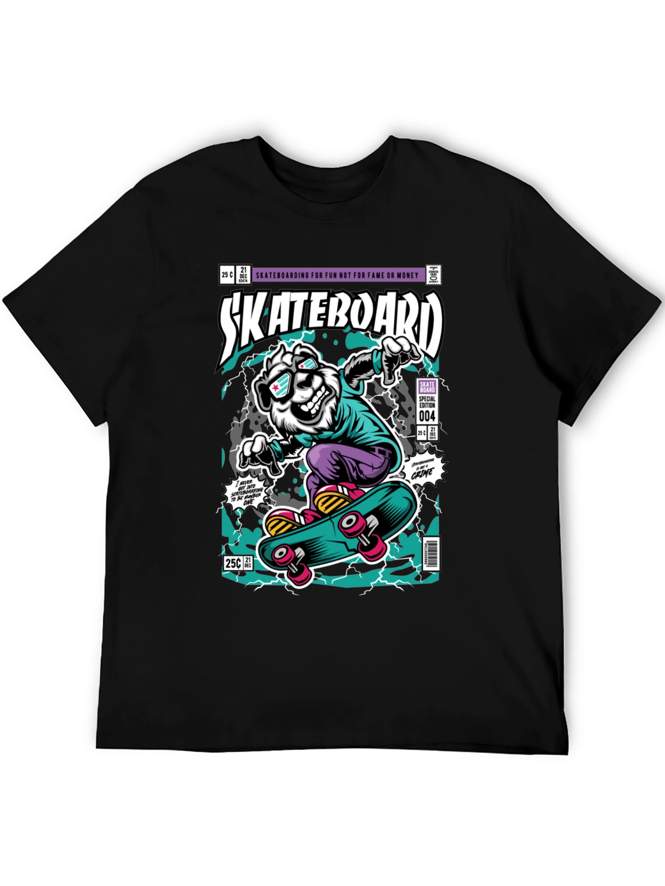 Skateboarding Bear Graphic Tee - Black