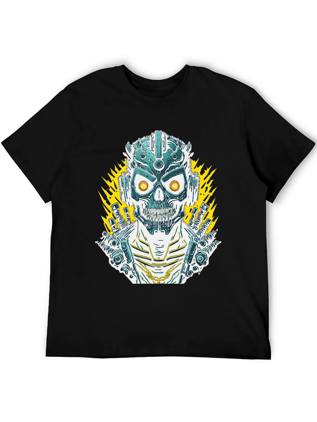 Cyberpunk Skull Graphic Tee - Mens Black T-Shirt