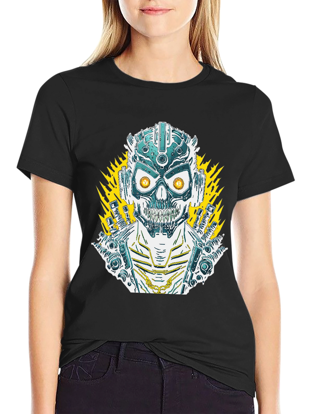 Cyberpunk Skull Graphic Tee - Mens Black T-Shirt