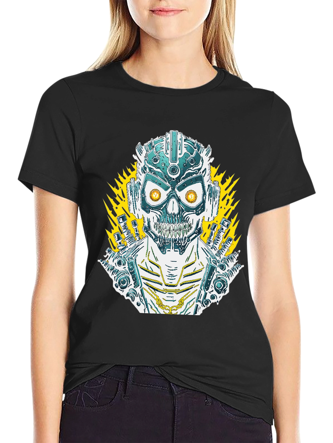 Cyberpunk Skull Graphic Tee - Mens Black T-Shirt