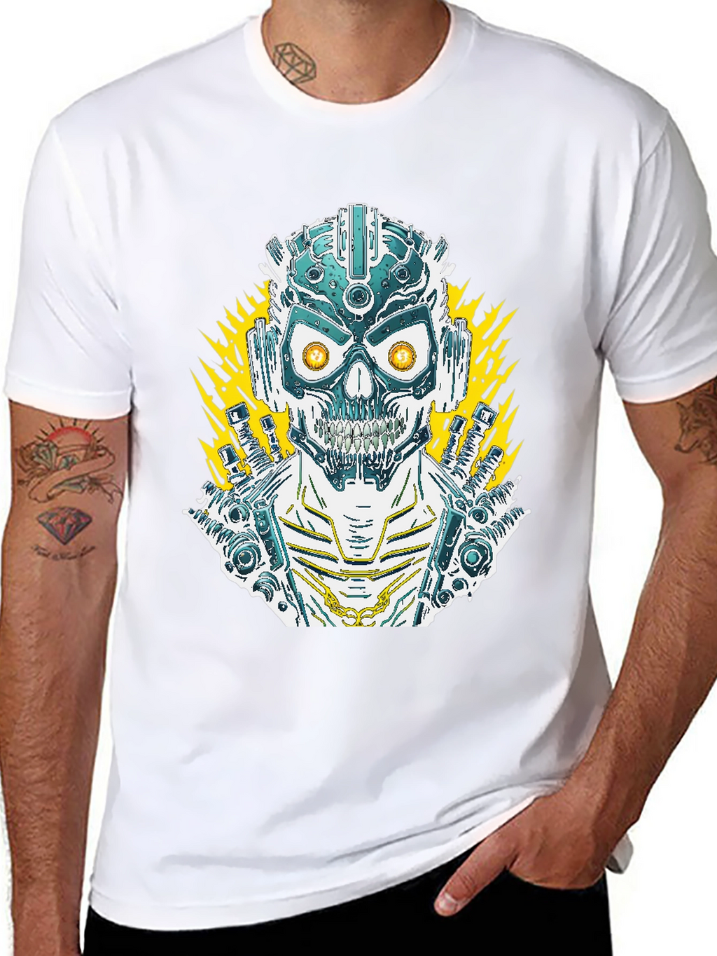 Cyberpunk Skull Graphic Tee - Mens Black T-Shirt