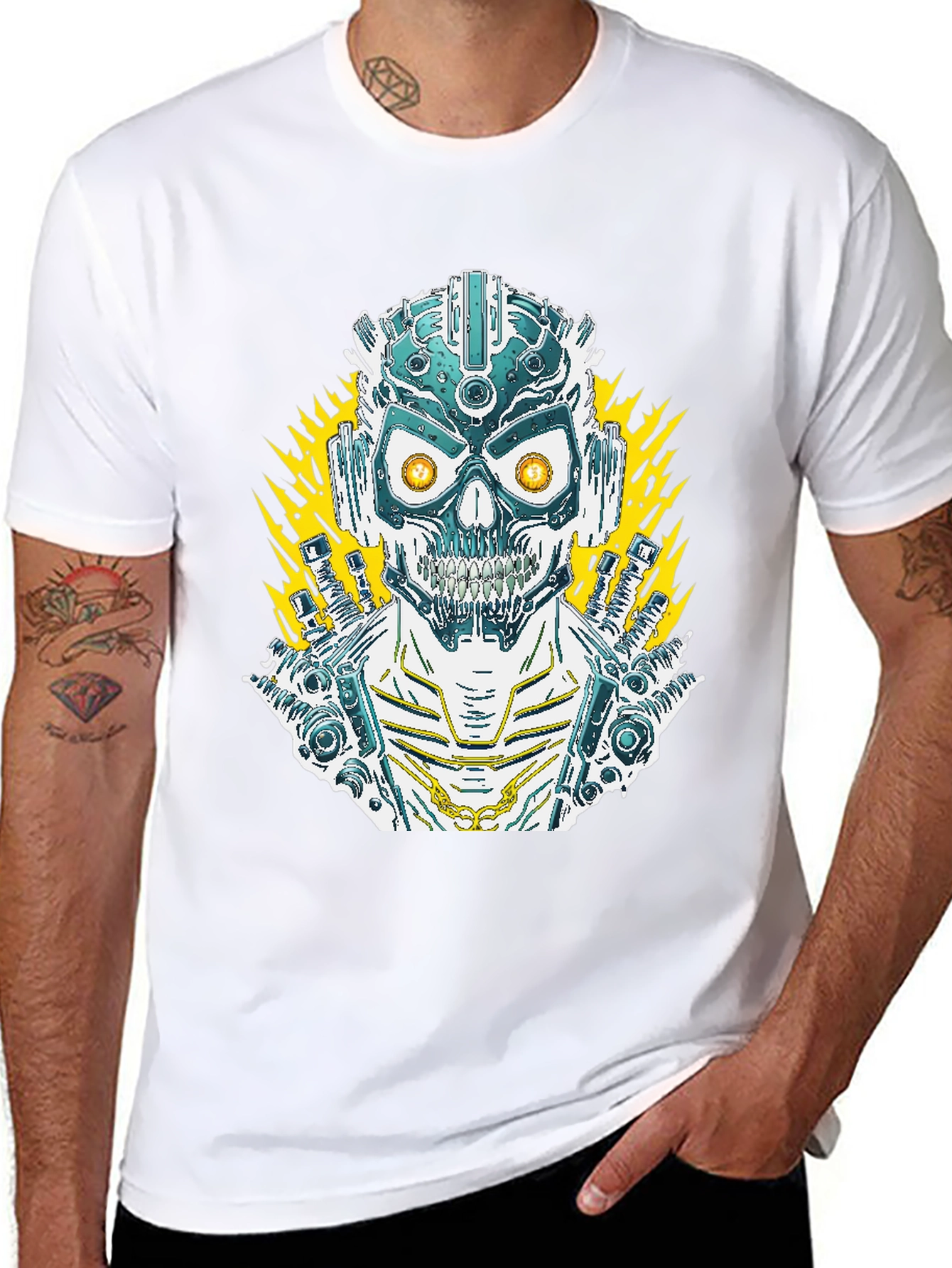 Cyberpunk Skull Graphic Tee - Mens Black T-Shirt