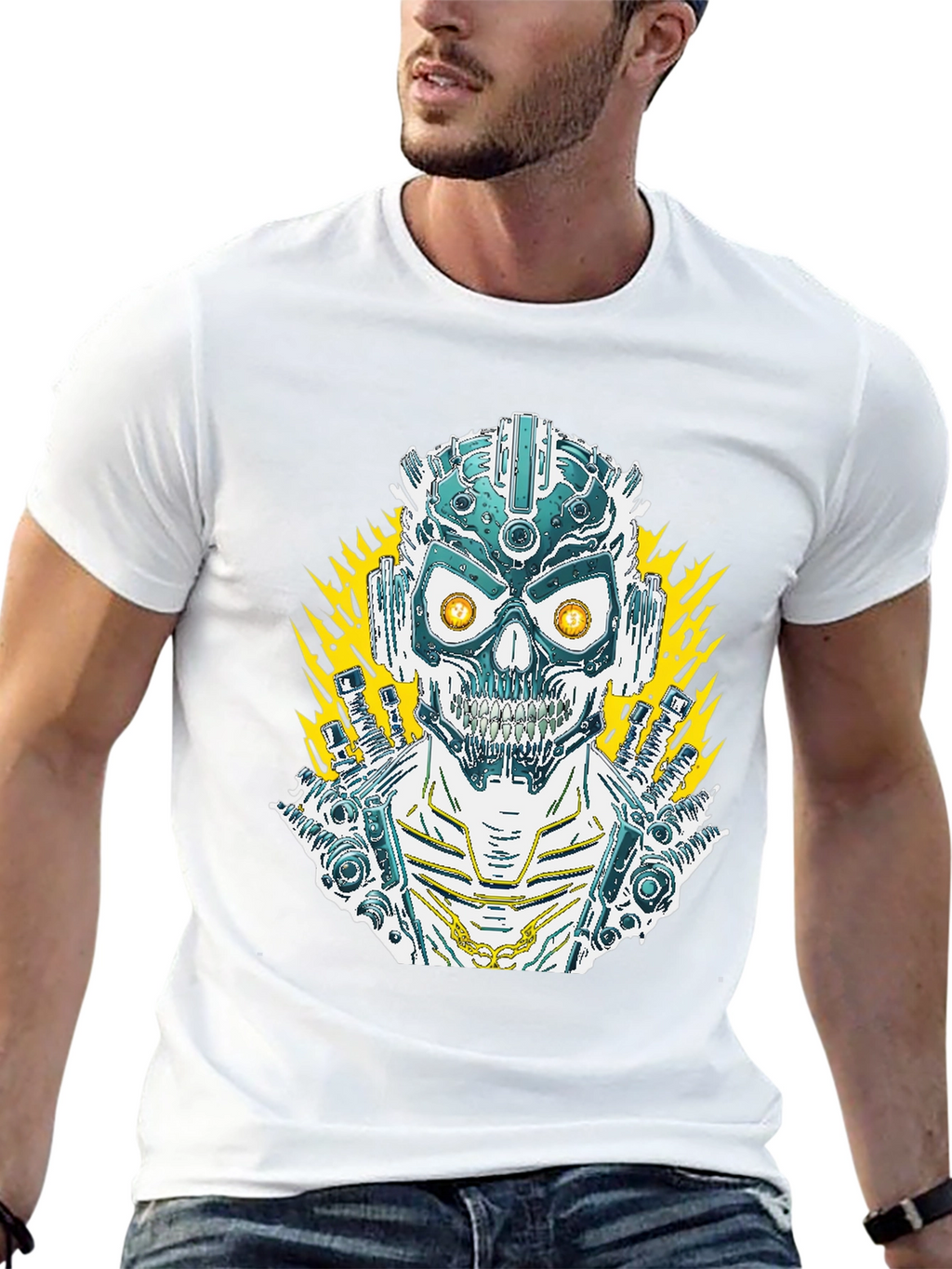 Cyberpunk Skull Graphic Tee - Mens Black T-Shirt