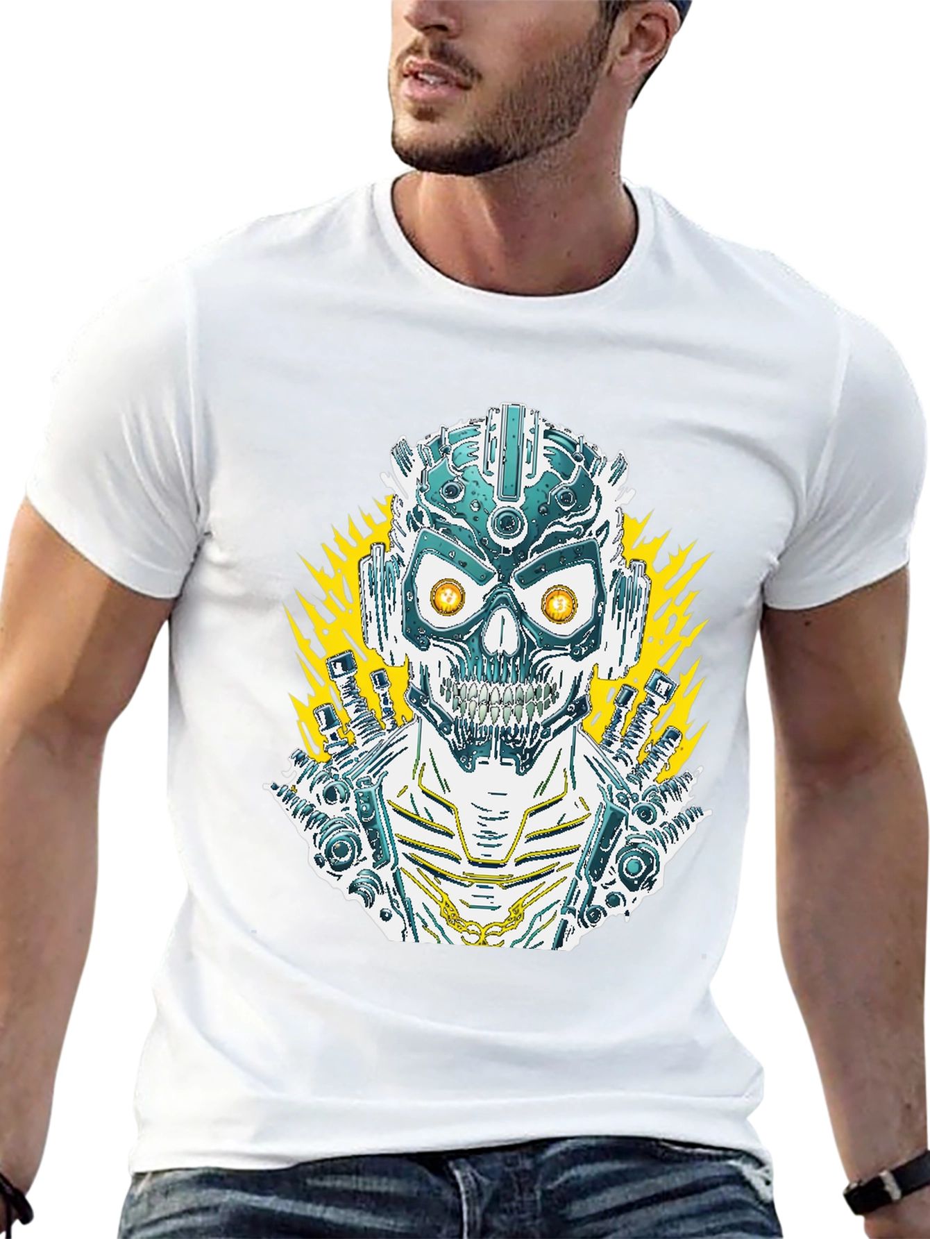 Cyberpunk Skull Graphic Tee - Mens Black T-Shirt