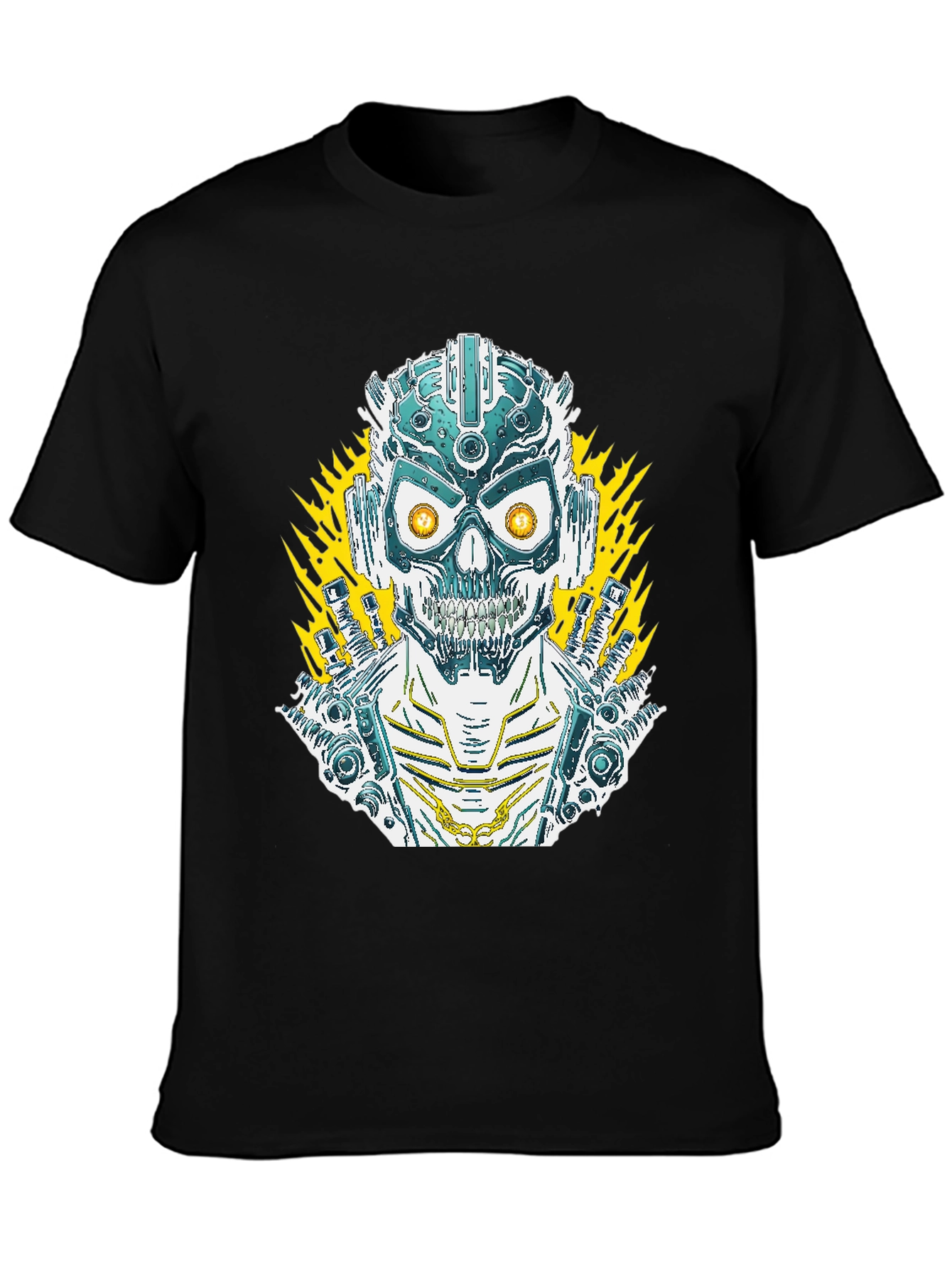 Cyberpunk Skull Graphic Tee - Mens Black T-Shirt