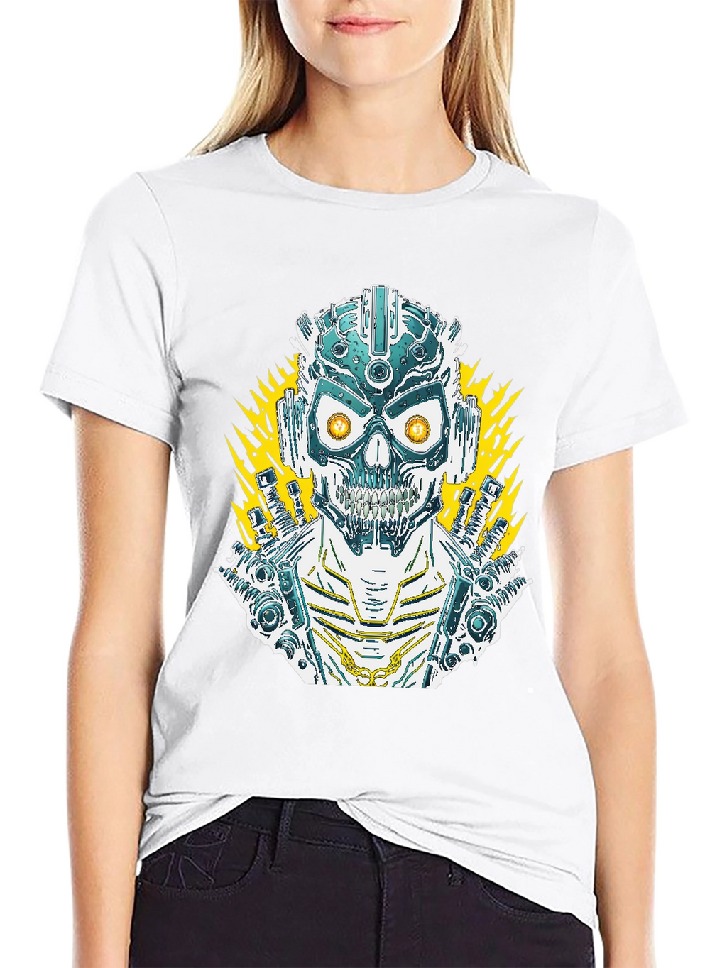Cyberpunk Skull Graphic Tee - Mens Black T-Shirt