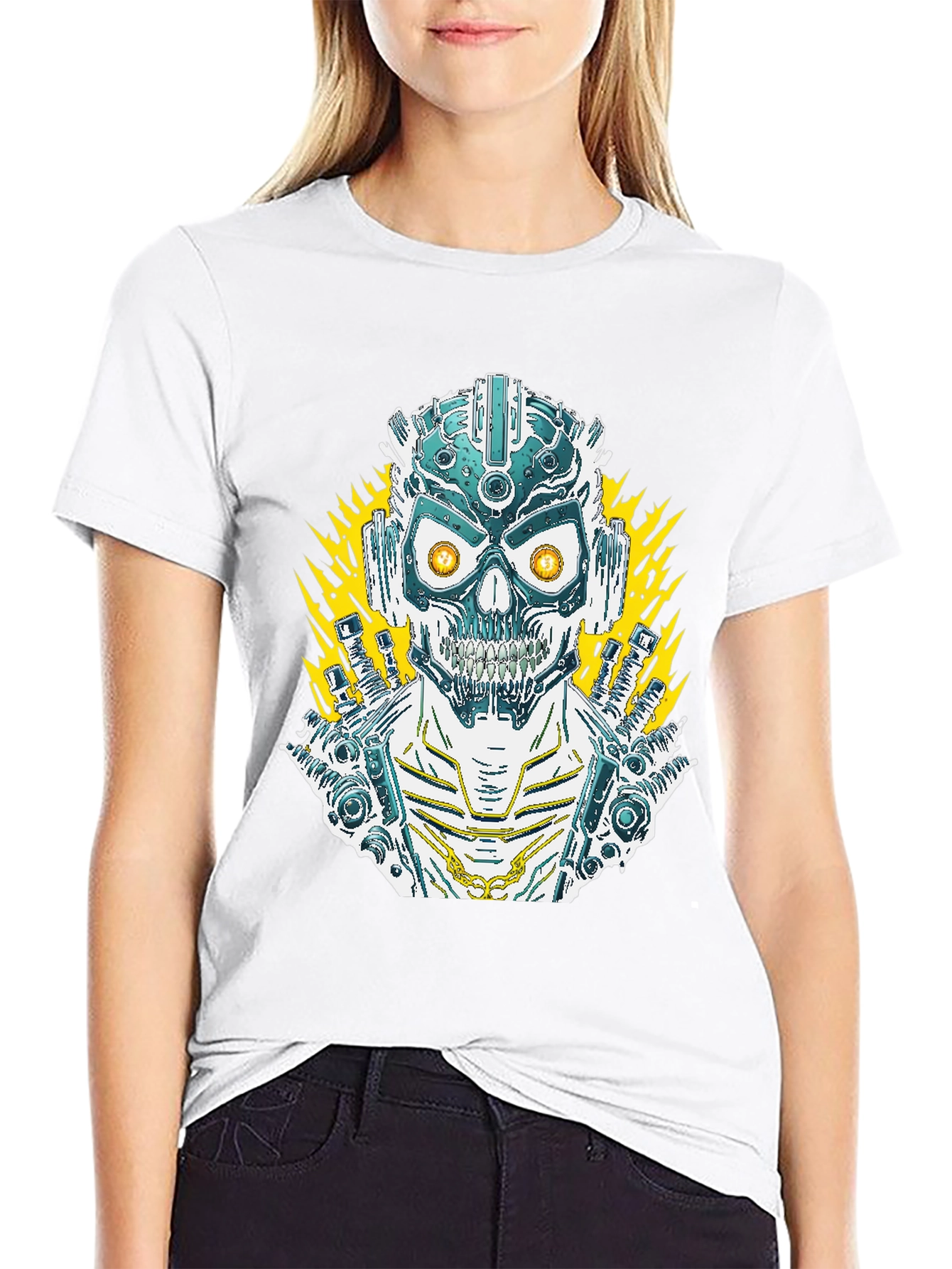 Cyberpunk Skull Graphic Tee - Mens Black T-Shirt