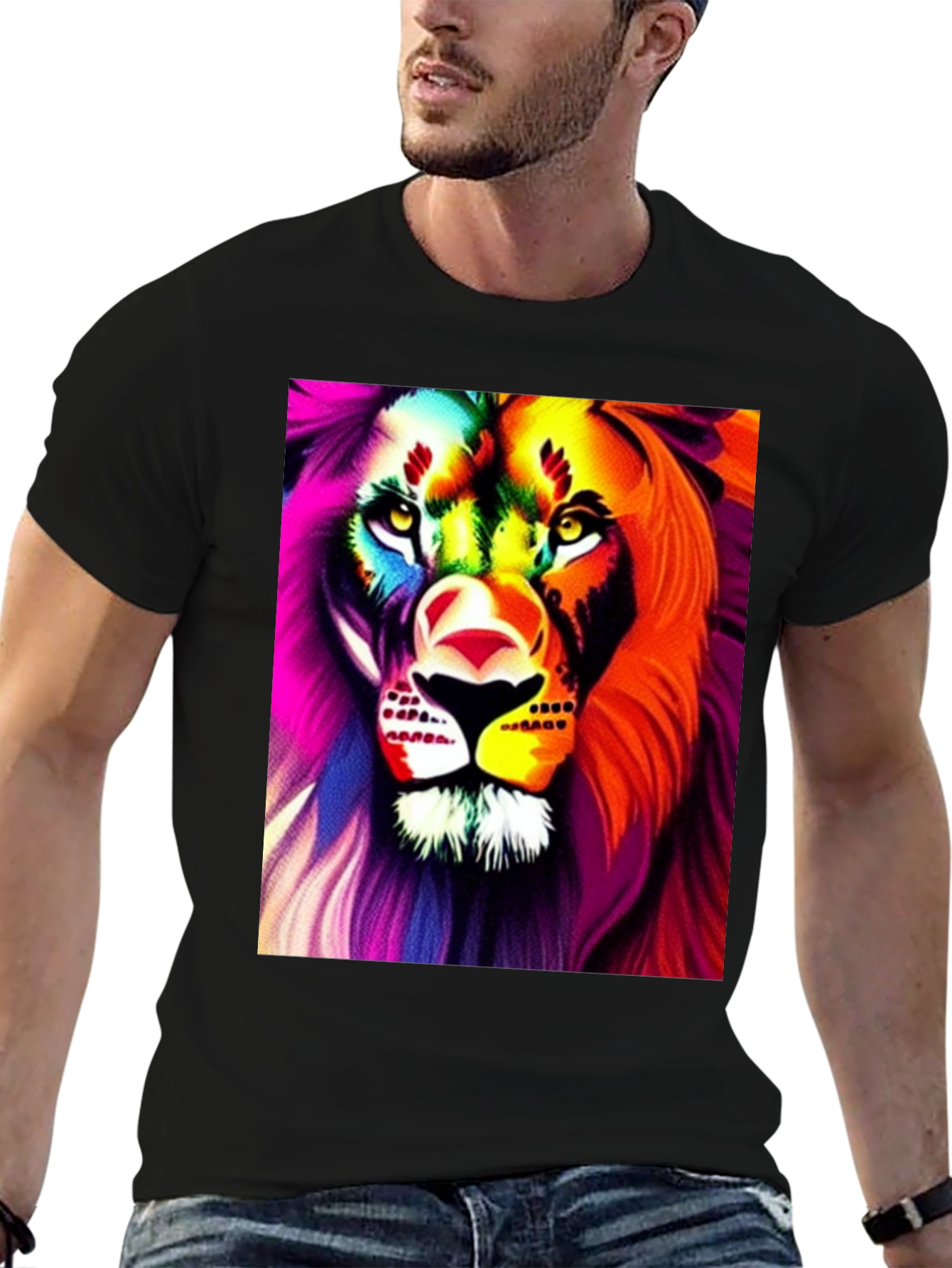 Bold Lion Graphic Tee - Black Cotton Shirt