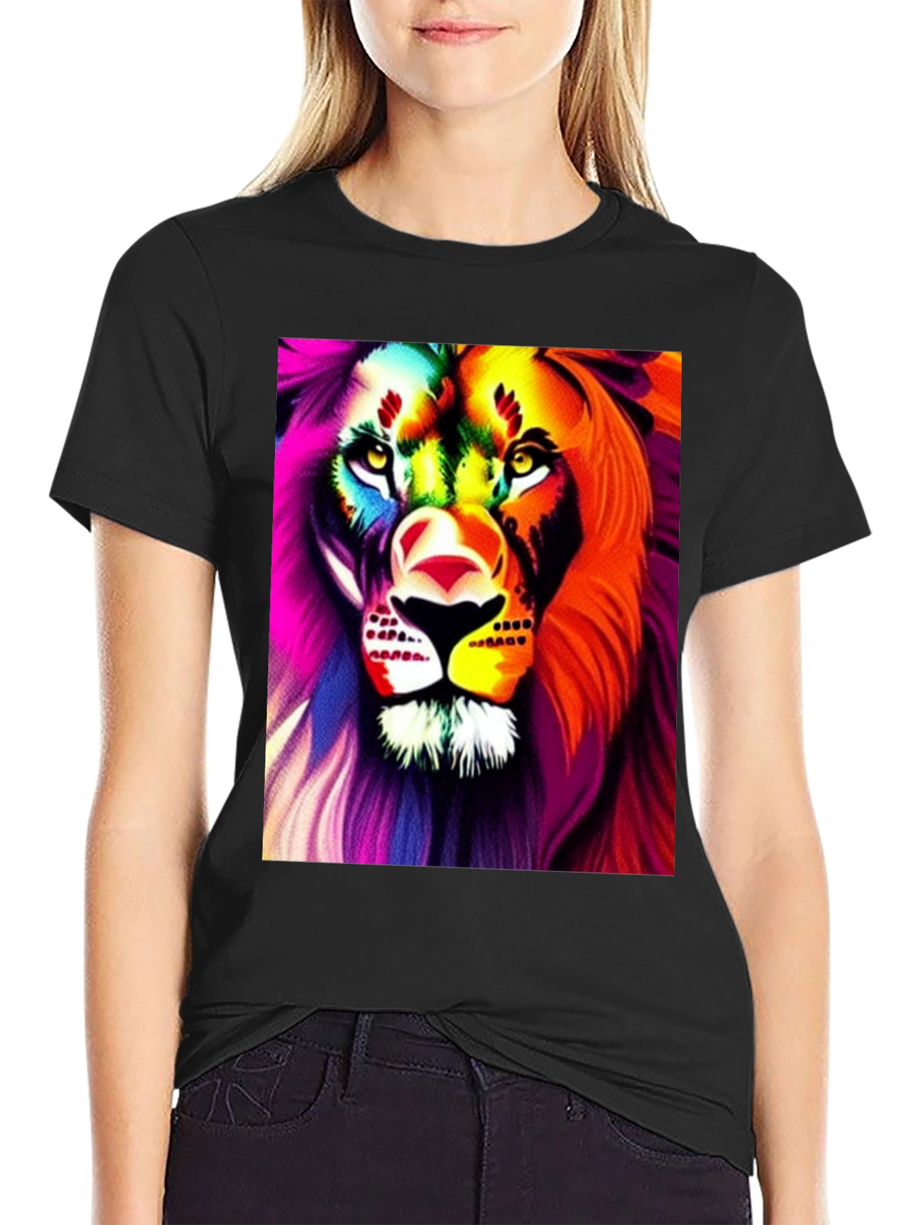Bold Lion Graphic Tee - Black Cotton Shirt