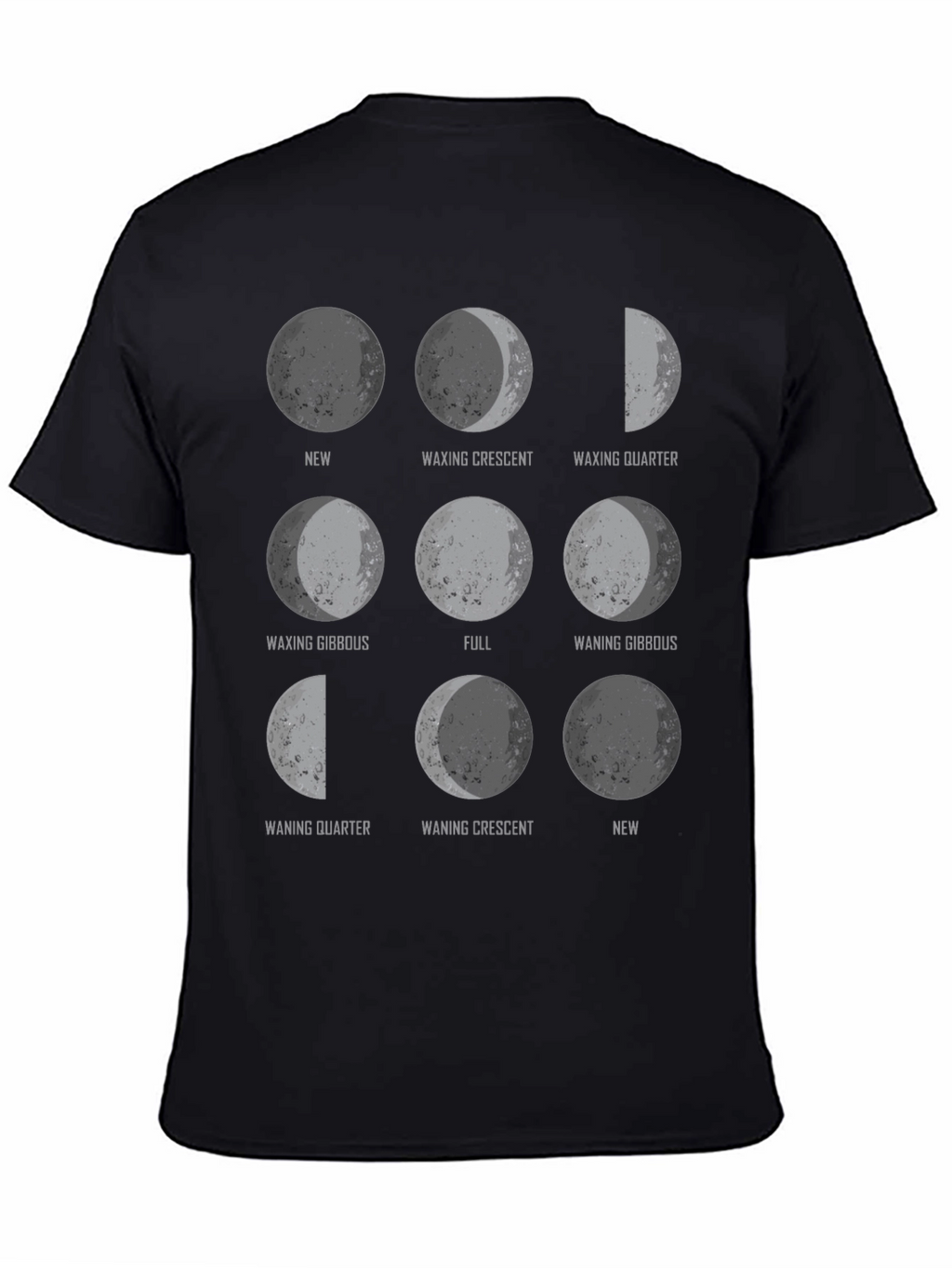 Moon Phases Graphic Print Black T-Shirt