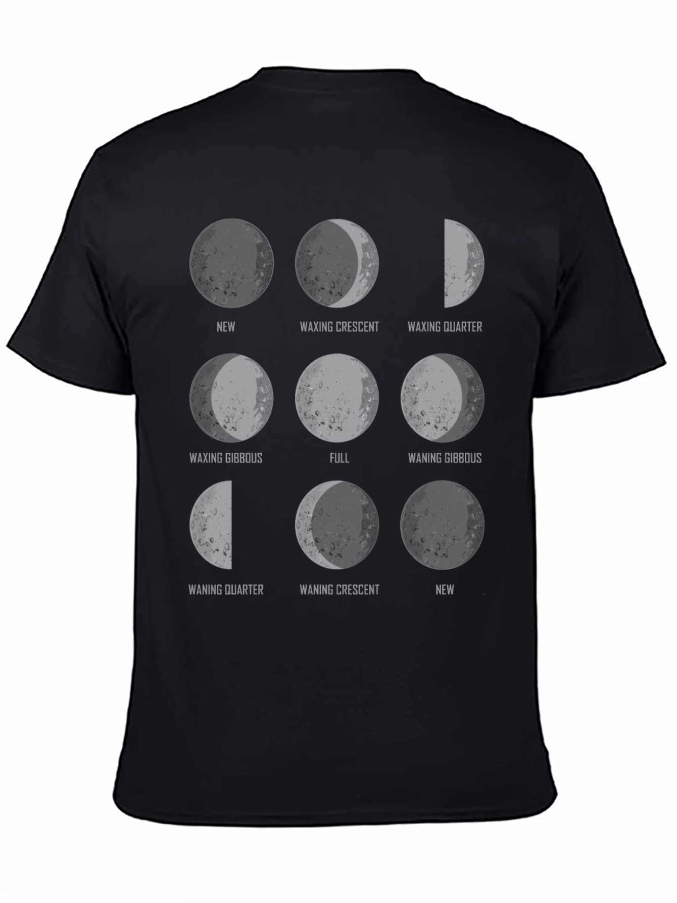 Moon Phases Graphic Print Black T-Shirt