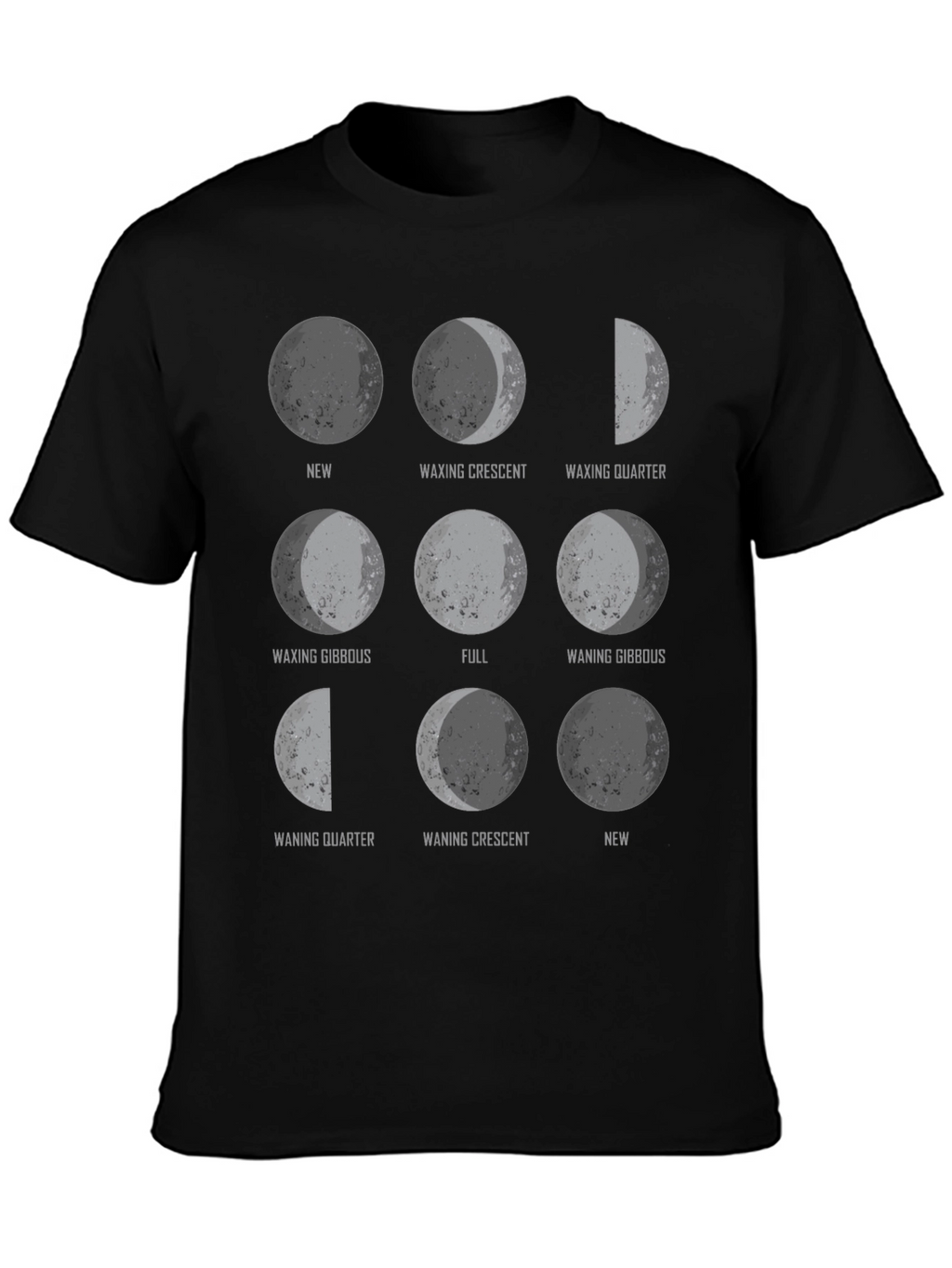 Moon Phases Graphic Print Black T-Shirt