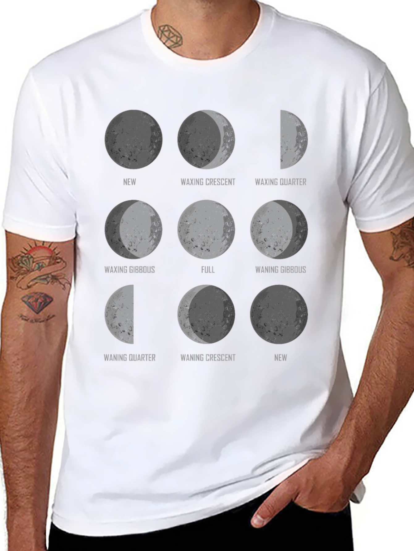 Moon Phases Graphic Print Black T-Shirt