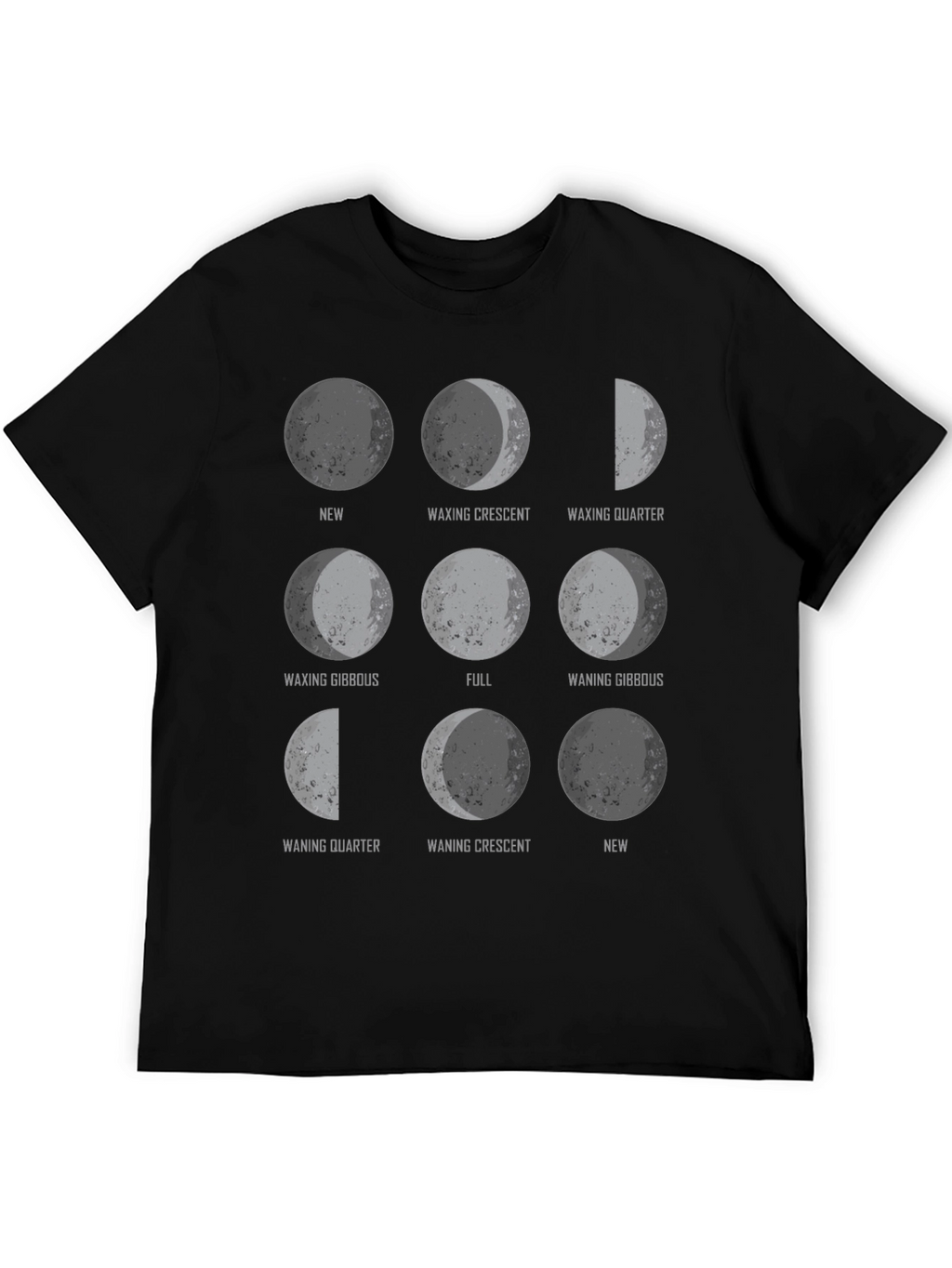 Moon Phases Graphic Print Black T-Shirt
