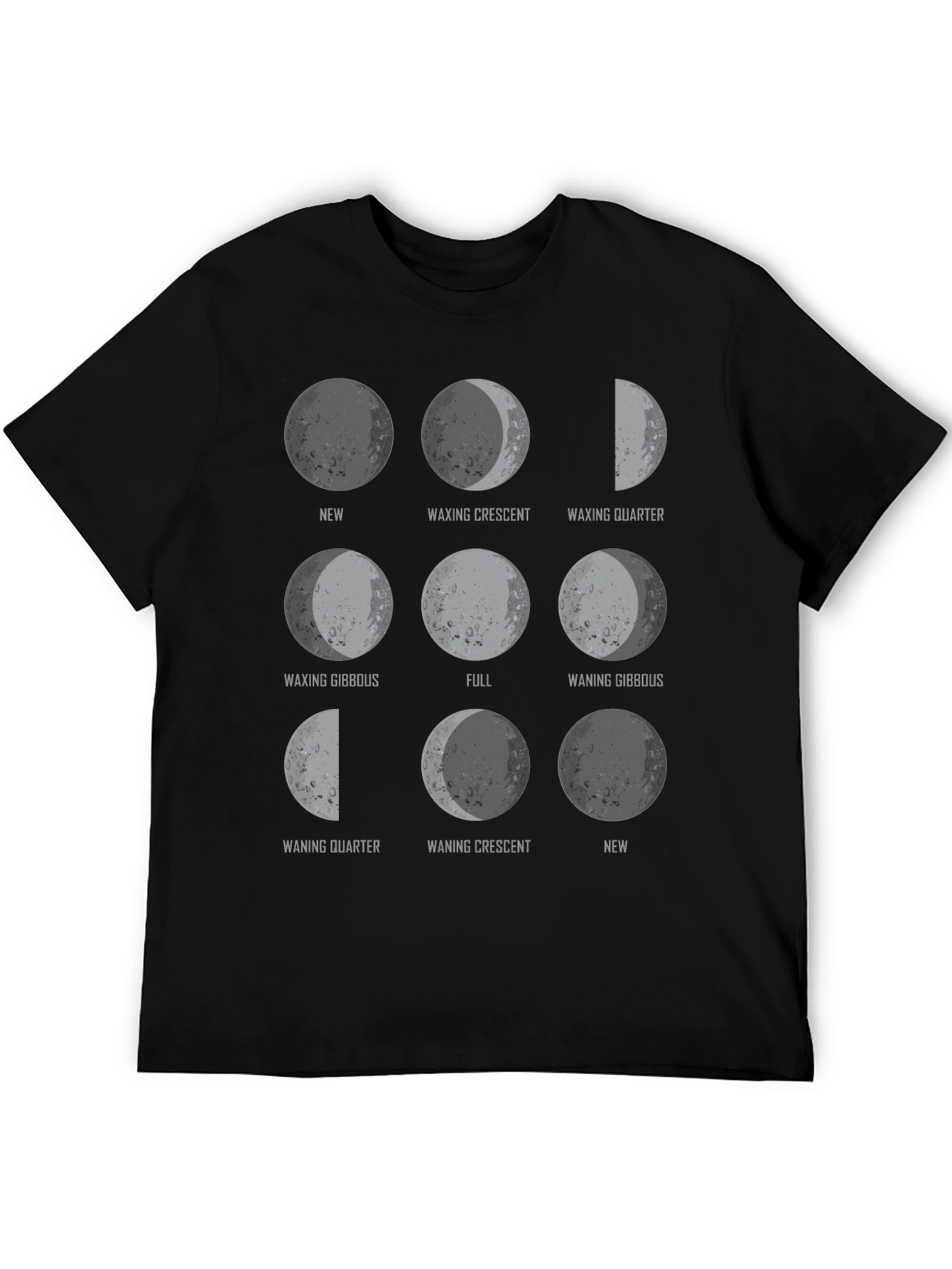 Moon Phases Graphic Print Black T-Shirt