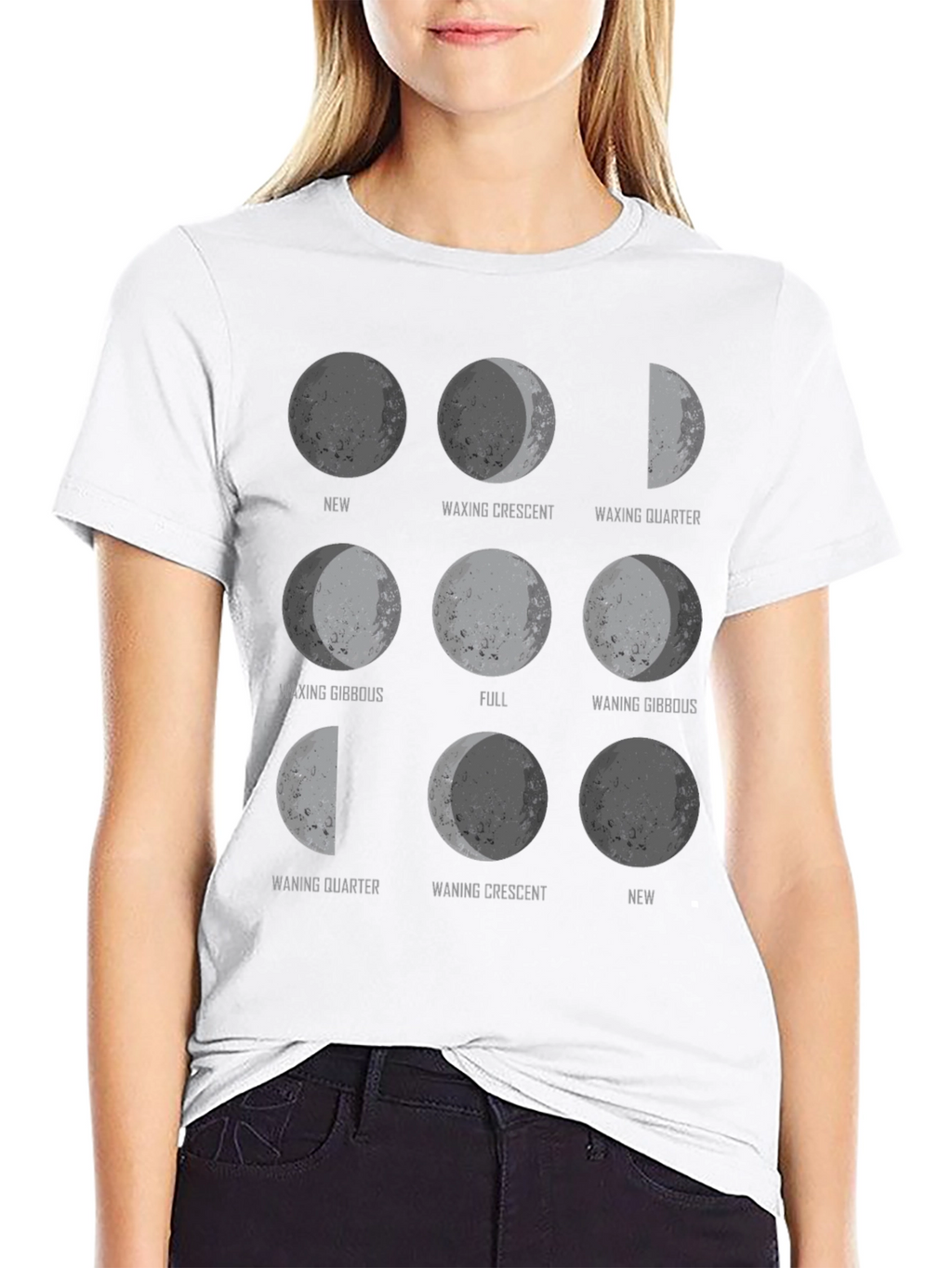 Moon Phases Graphic Print Black T-Shirt