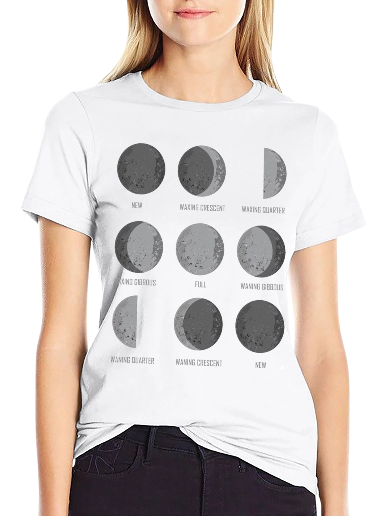 Moon Phases Graphic Print Black T-Shirt