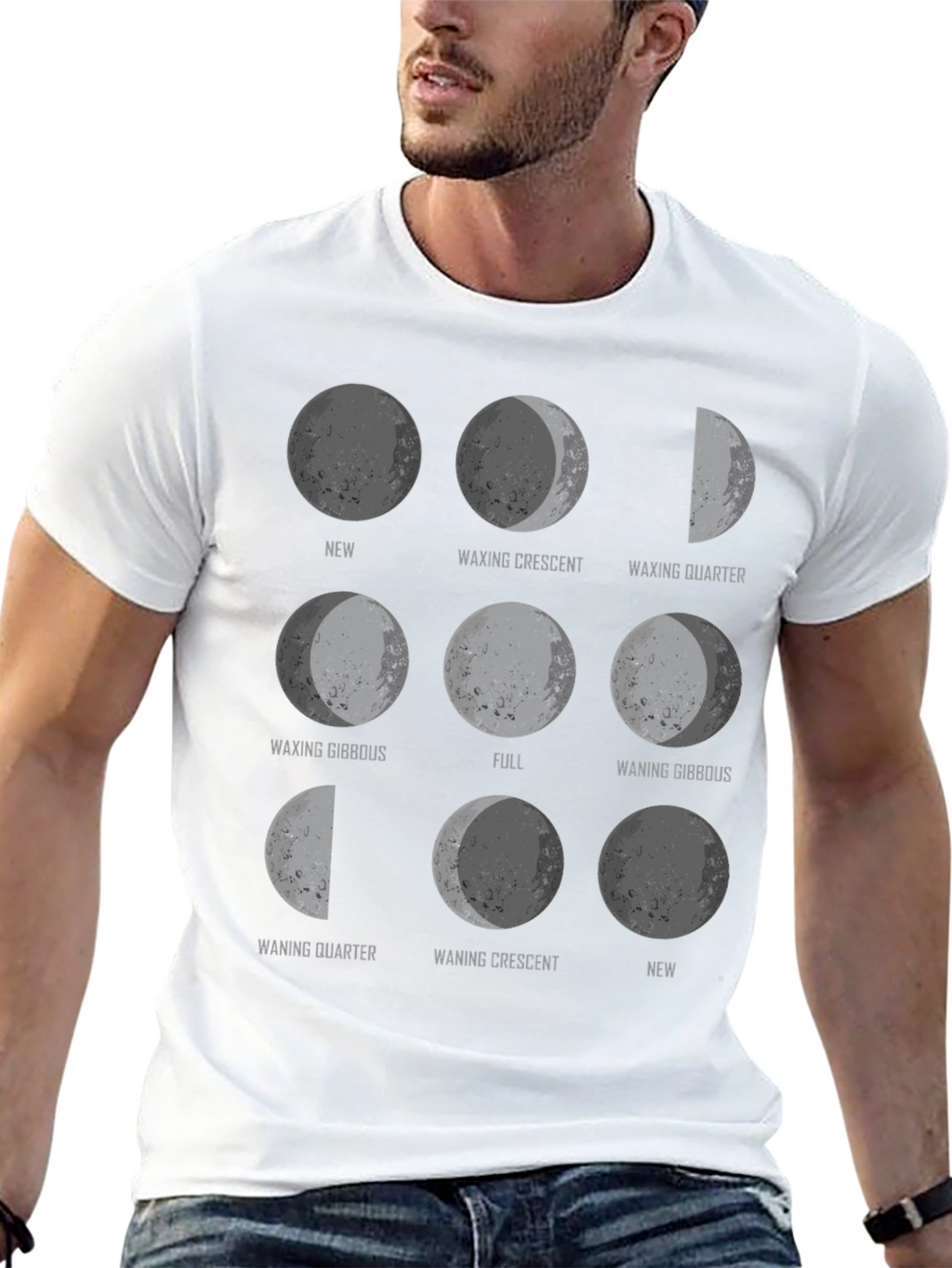 Moon Phases Graphic Print Black T-Shirt
