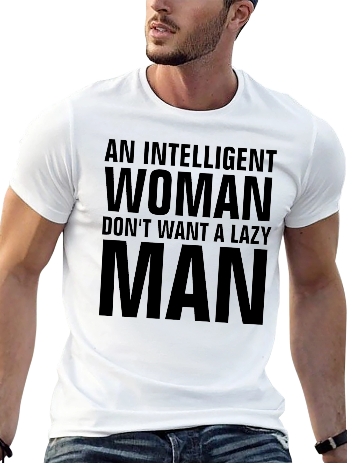 Intelligent Woman Lazy Man Slogan Black T-Shirt