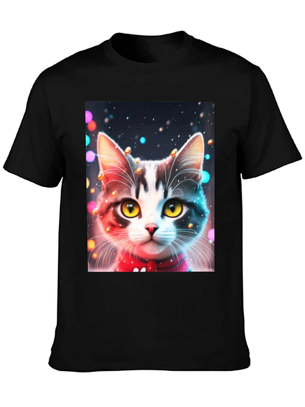Festive Cat T-Shirt - Black Crew Neck