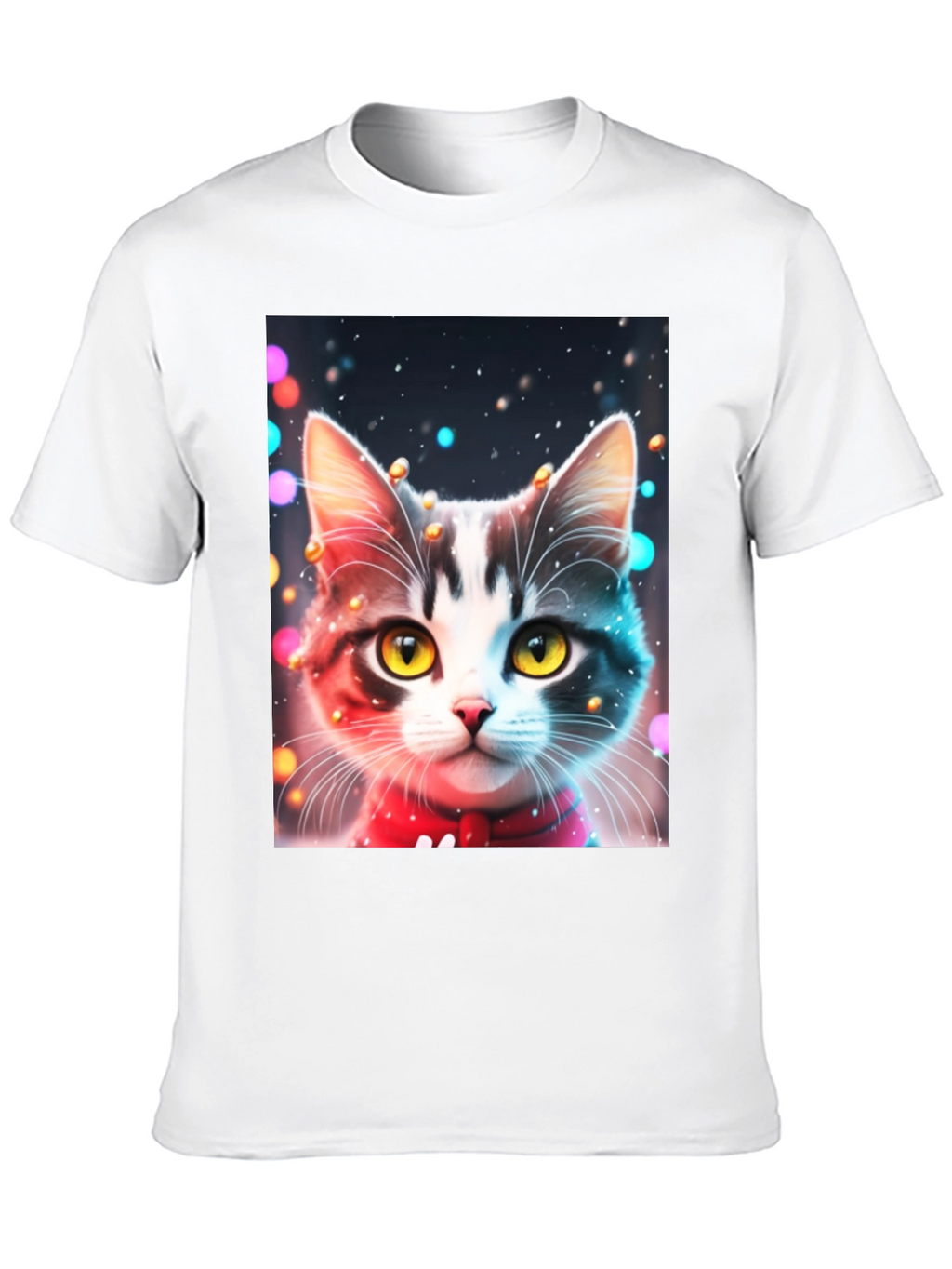 Festive Cat T-Shirt - Black Crew Neck