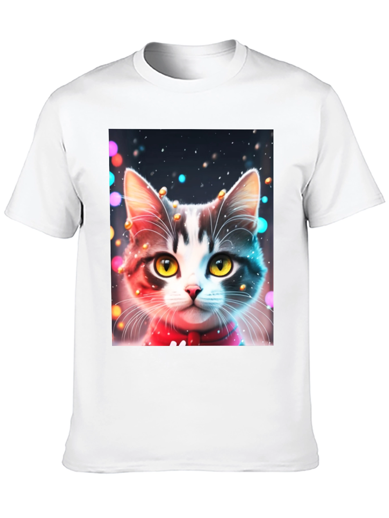 Festive Cat T-Shirt - Black Crew Neck