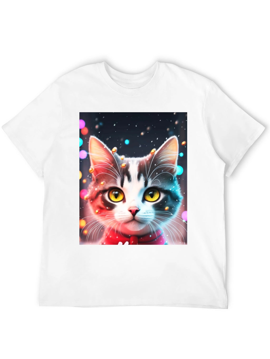 Festive Cat T-Shirt - Black Crew Neck