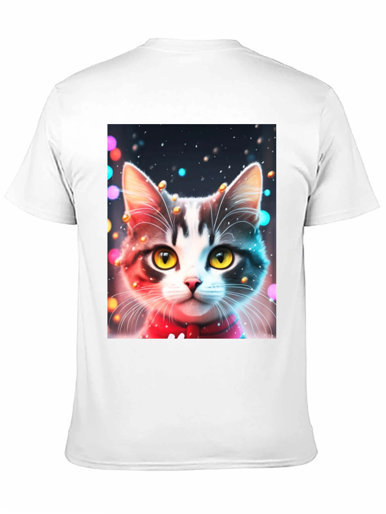 Festive Cat T-Shirt - Black Crew Neck