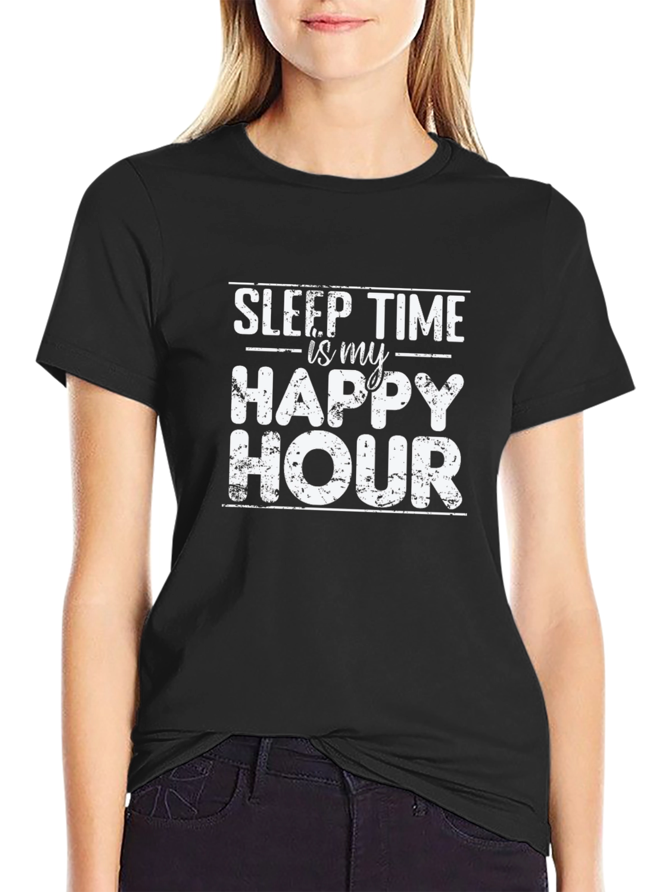 Sleep Time is My Happy Hour Black Graphic Tee