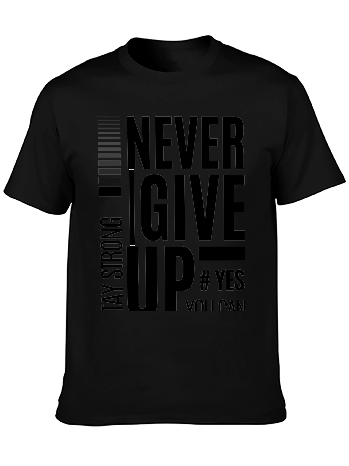 Never Give Up Mens Black Graphic Tee