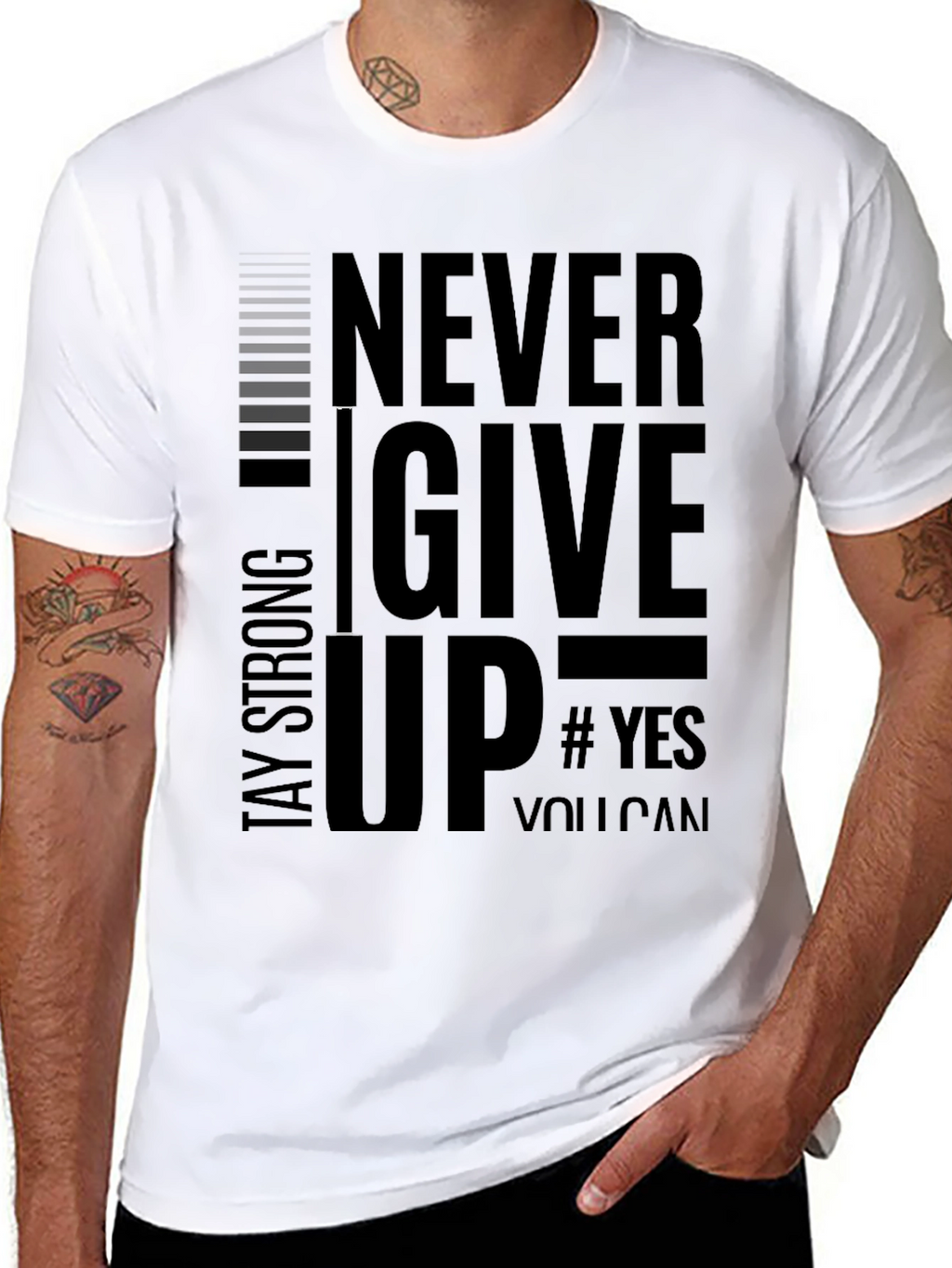 Never Give Up Mens Black Graphic Tee