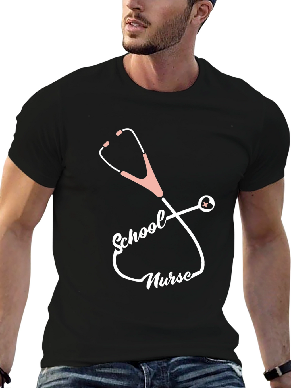 School Nurse Stethoscope T-Shirt - Black