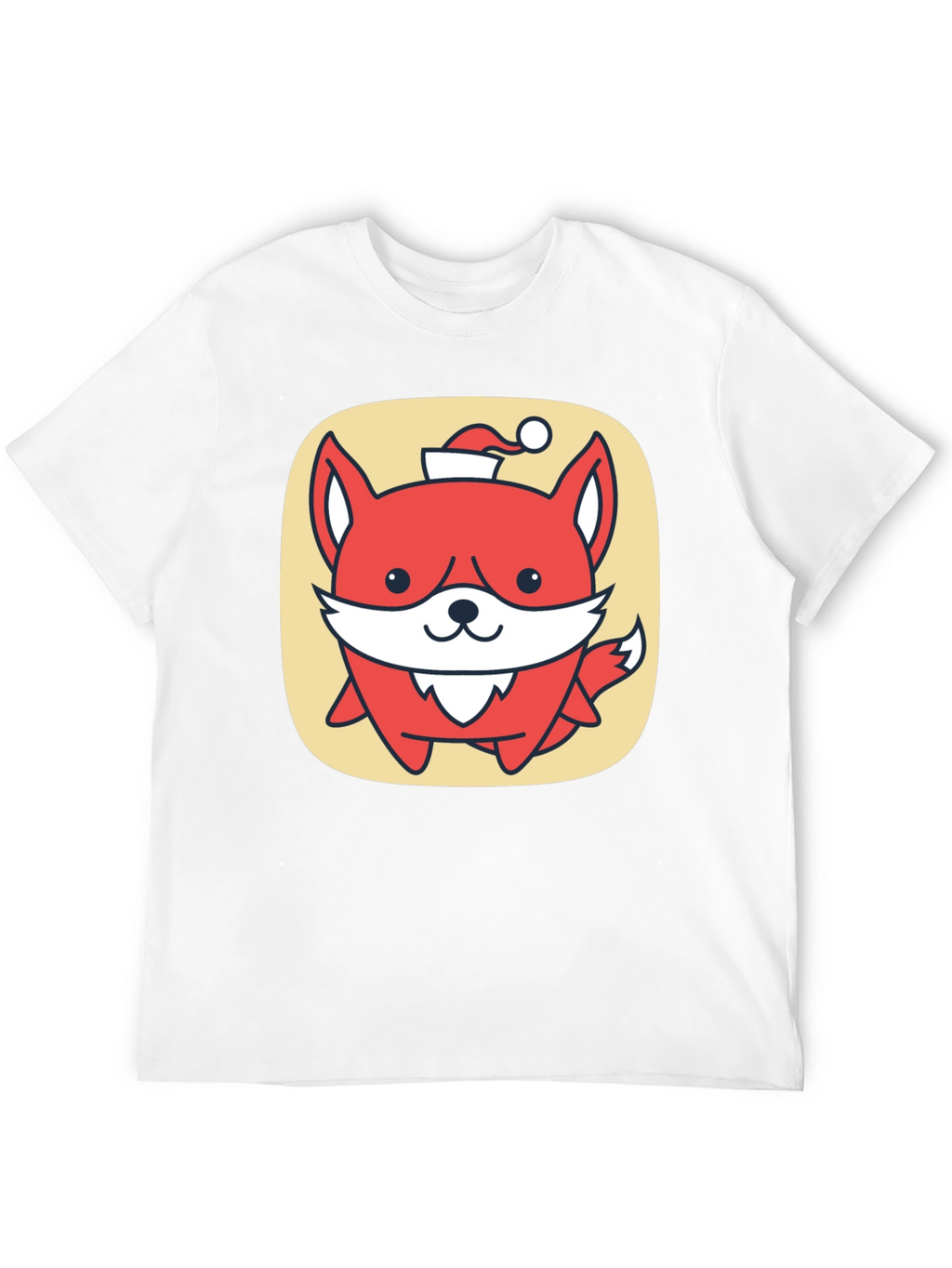 Cute Fox with Santa Hat Graphic Tee - Black