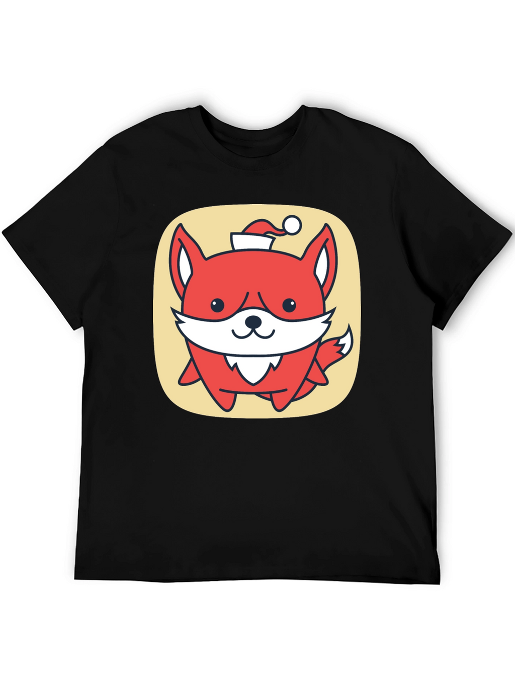 Cute Fox with Santa Hat Graphic Tee - Black