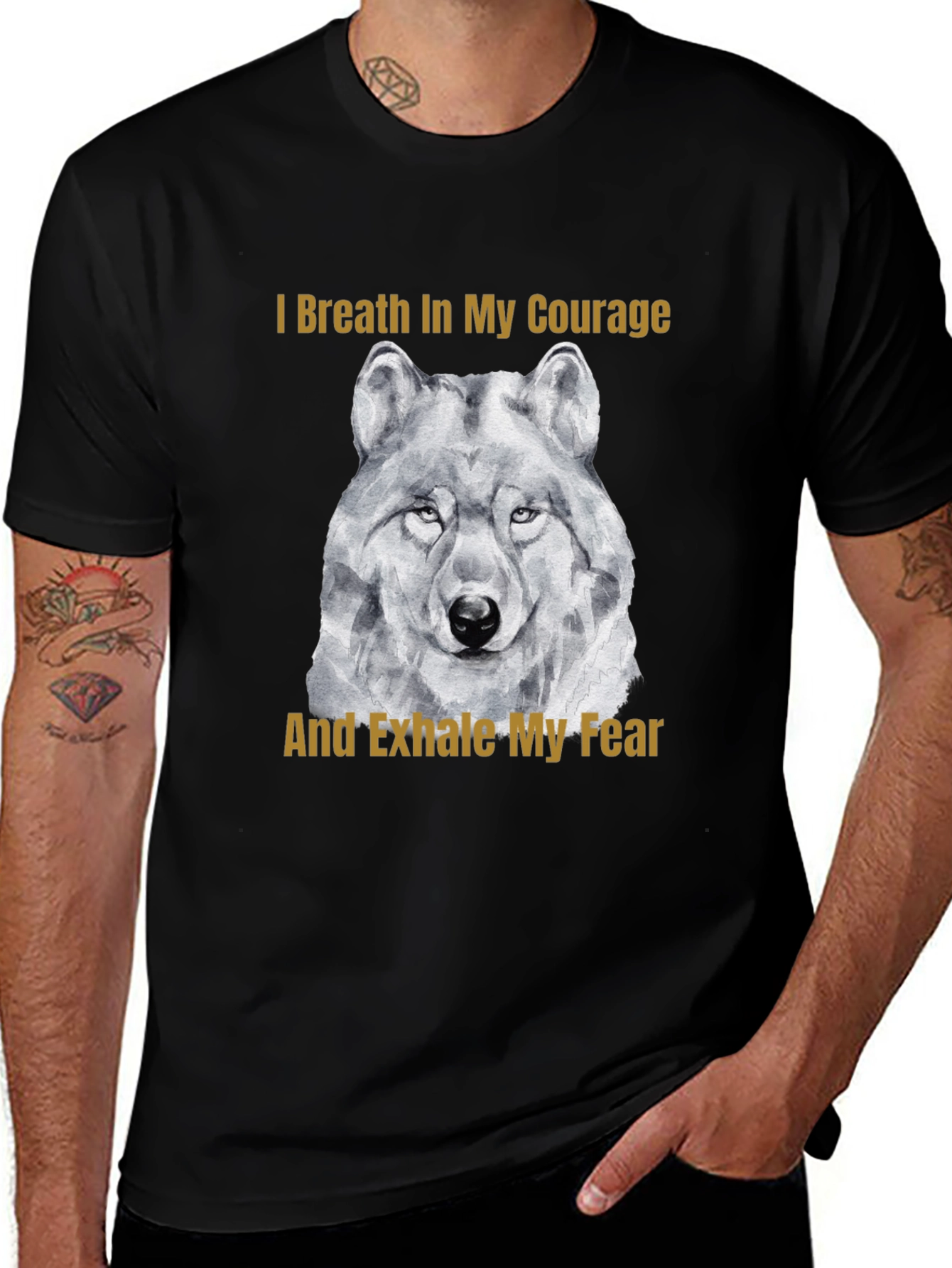 Courage Wolf Graphic Tee - Breathe In Exhale Fear