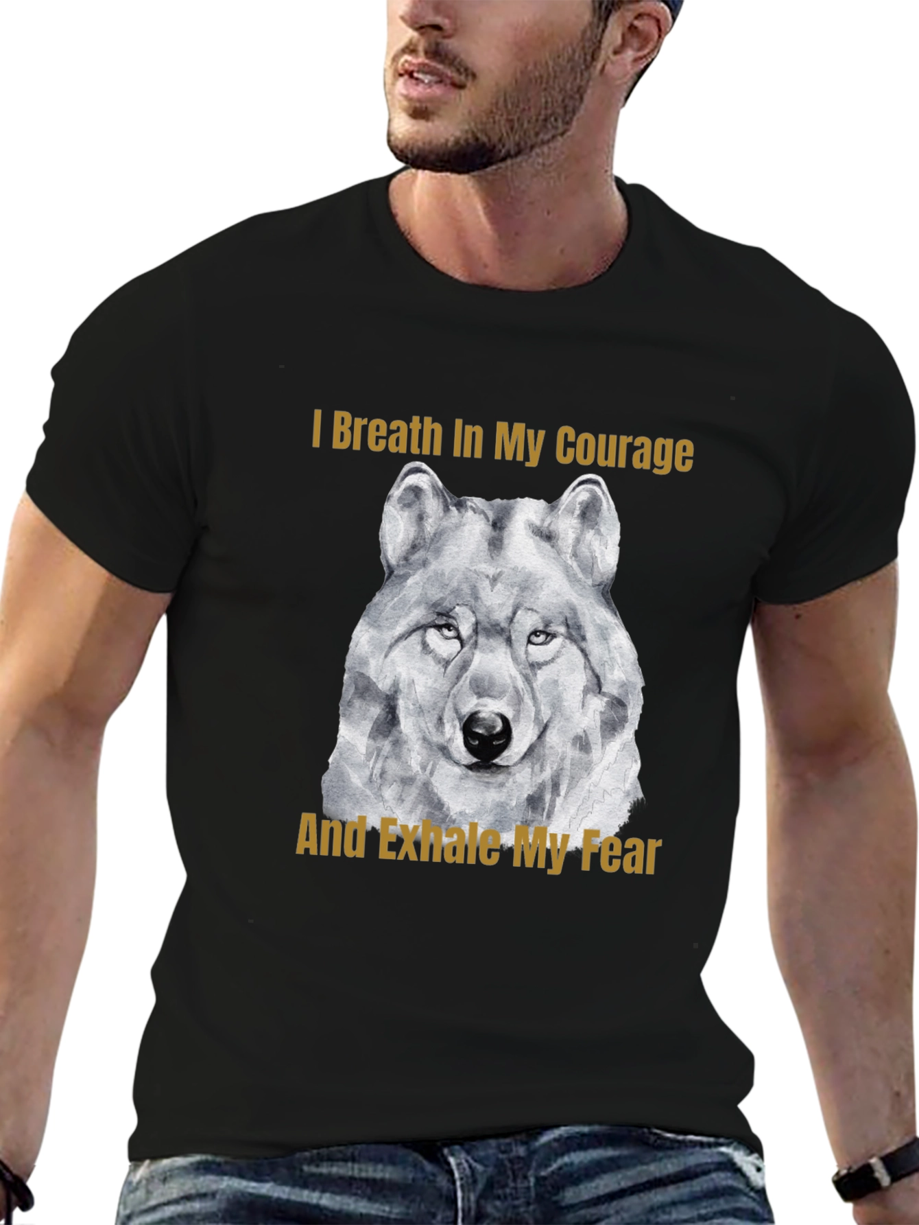 Courage Wolf Graphic Tee - Breathe In Exhale Fear