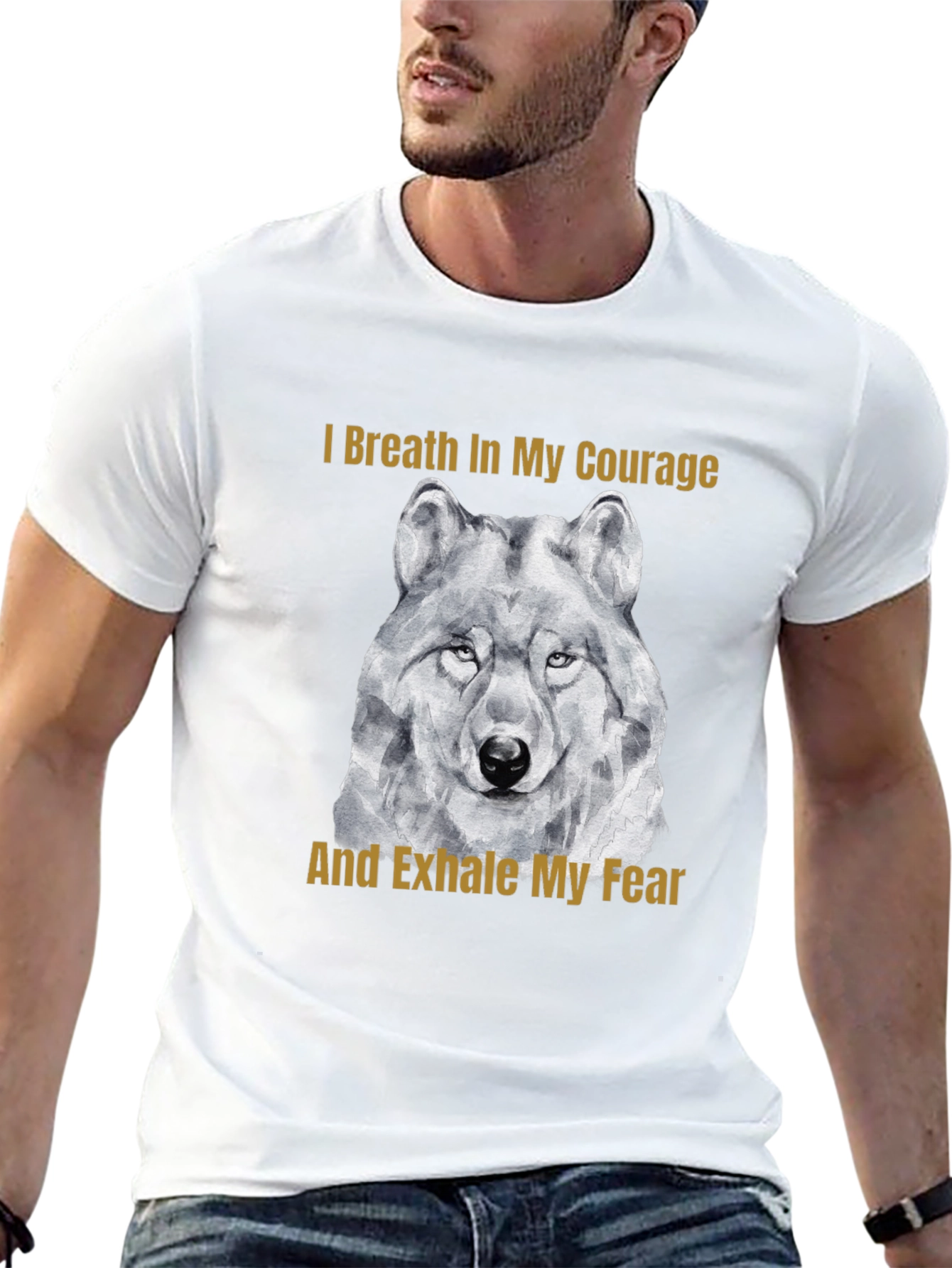 Courage Wolf Graphic Tee - Breathe In Exhale Fear