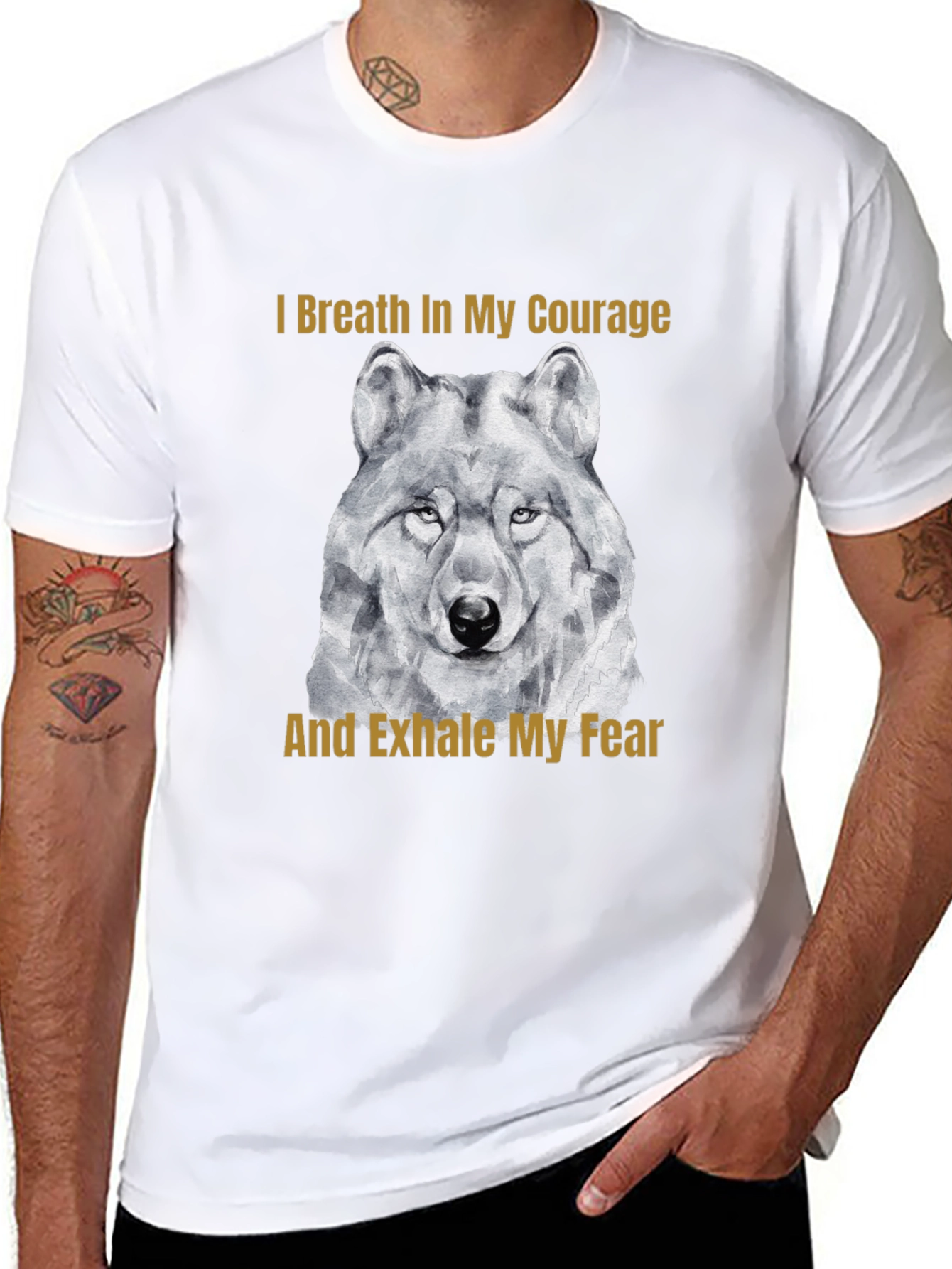 Courage Wolf Graphic Tee - Breathe In Exhale Fear