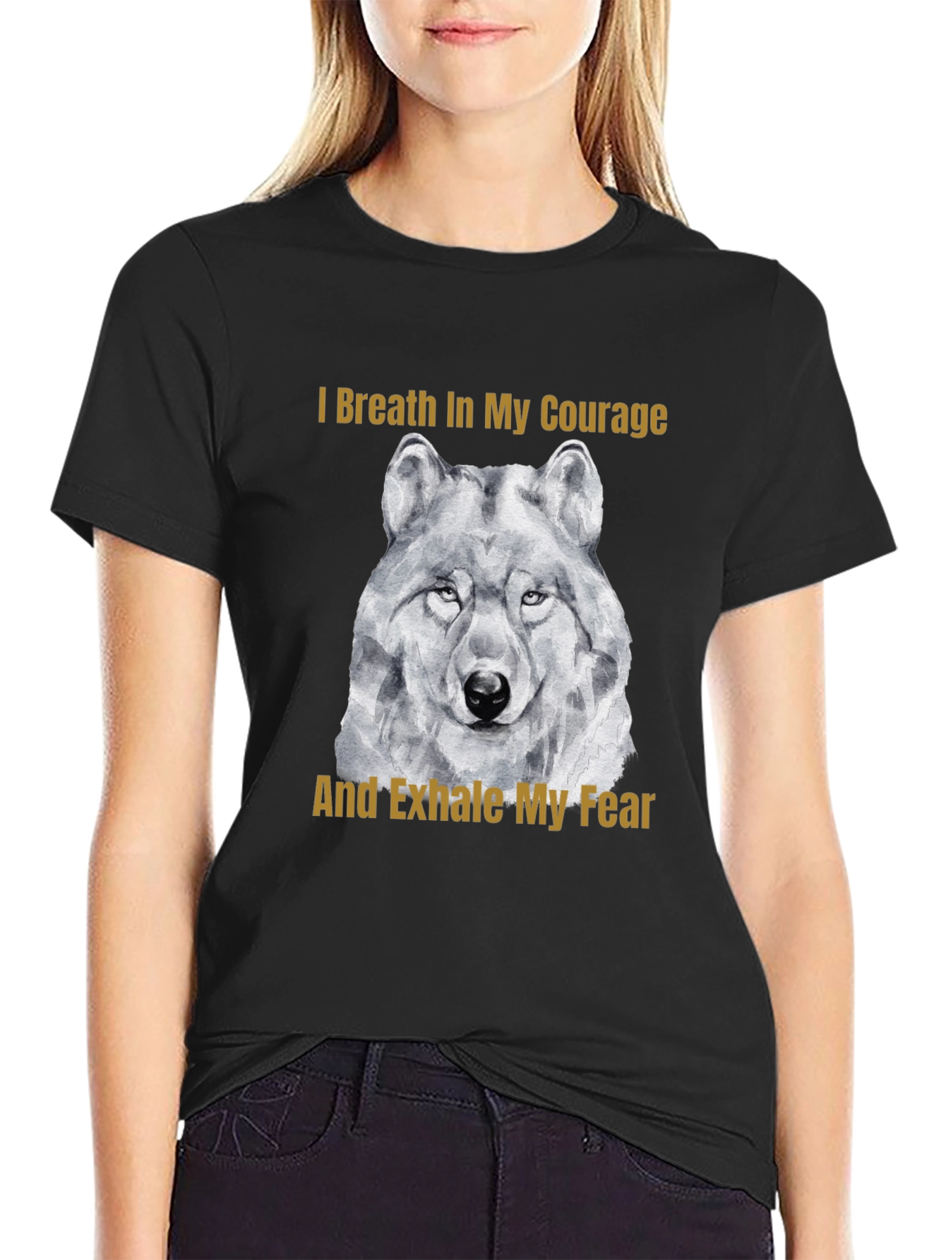 Courage Wolf Graphic Tee - Breathe In Exhale Fear