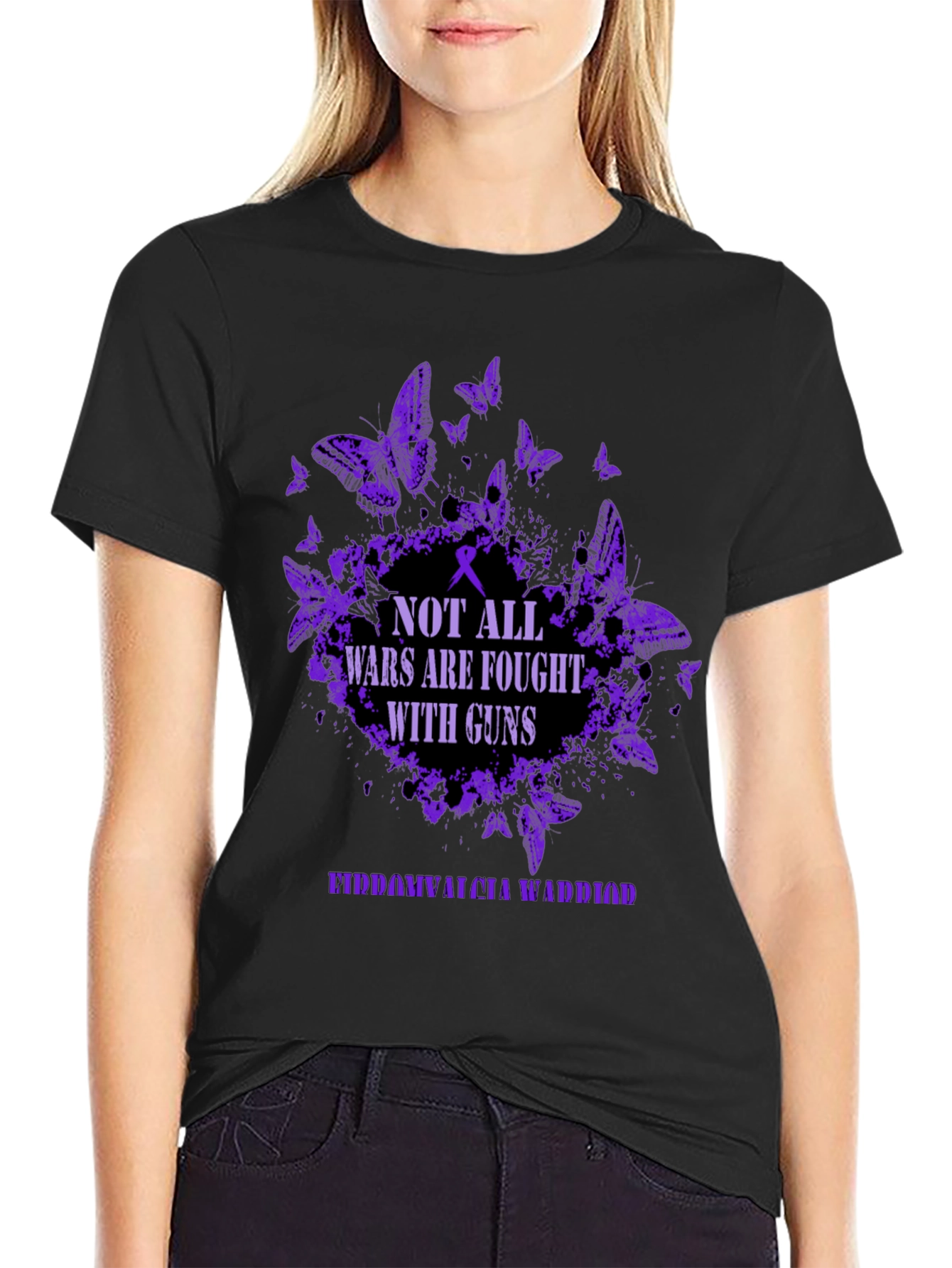 Fibromyalgia Warrior T-Shirt Butterfly Purple Awareness