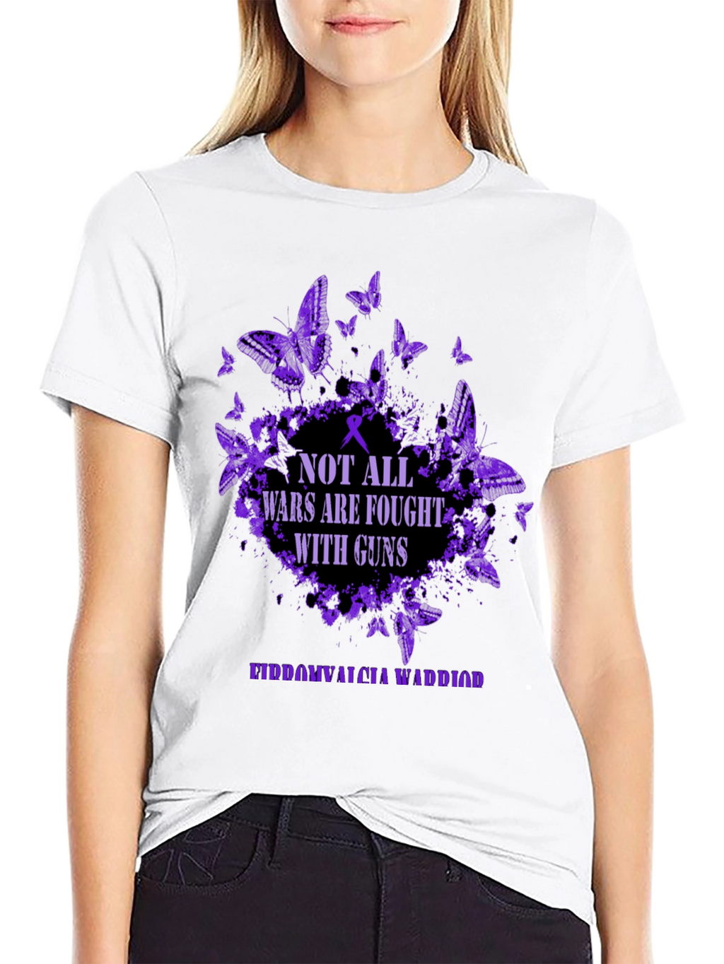 Fibromyalgia Warrior T-Shirt Butterfly Purple Awareness