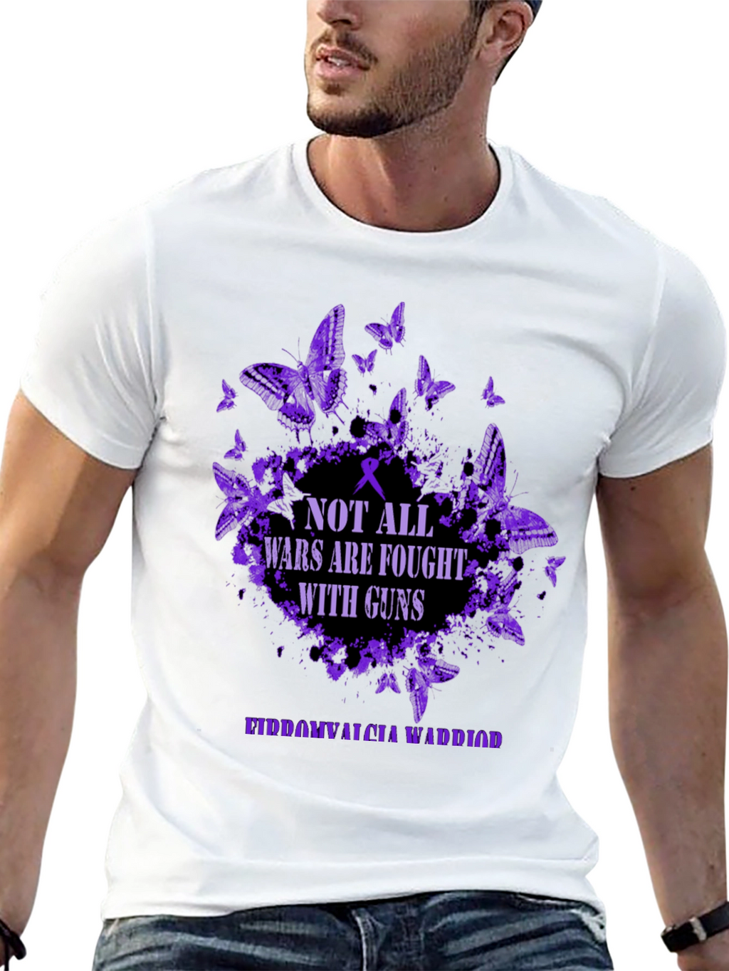 Fibromyalgia Warrior T-Shirt Butterfly Purple Awareness