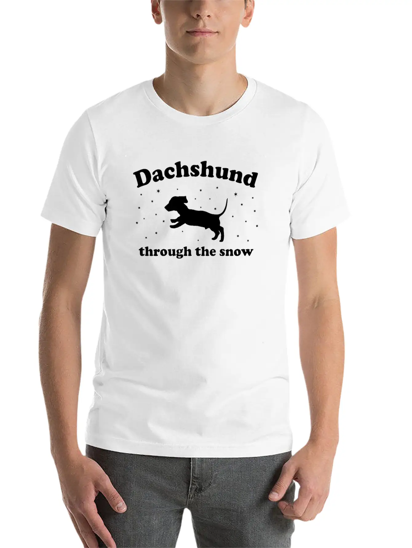 Dachshund Through The Snow Xmas Unisex Short Sleeve Soft Cotton T-Shirt – Casual Everyday Wear