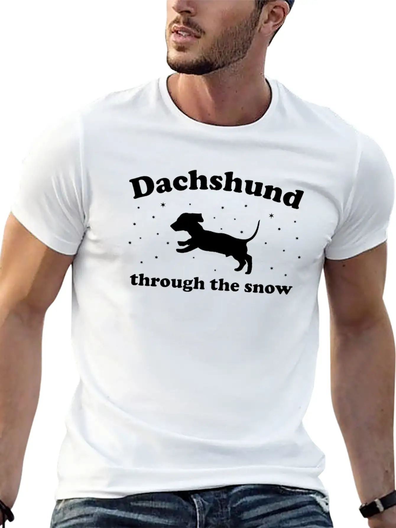 Dachshund Through The Snow Xmas Unisex Short Sleeve Soft Cotton T-Shirt – Casual Everyday Wear
