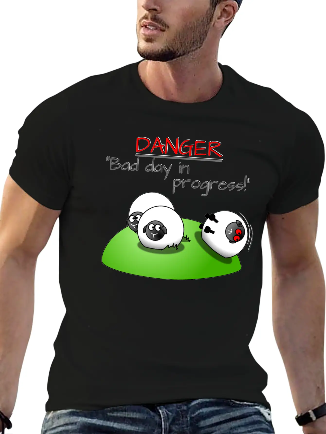 DANGER BAD DAY IN PROGRESS Sheep Rolls Meadow Unisex Casual T-Shirt – Clean Design For Daily Comfort