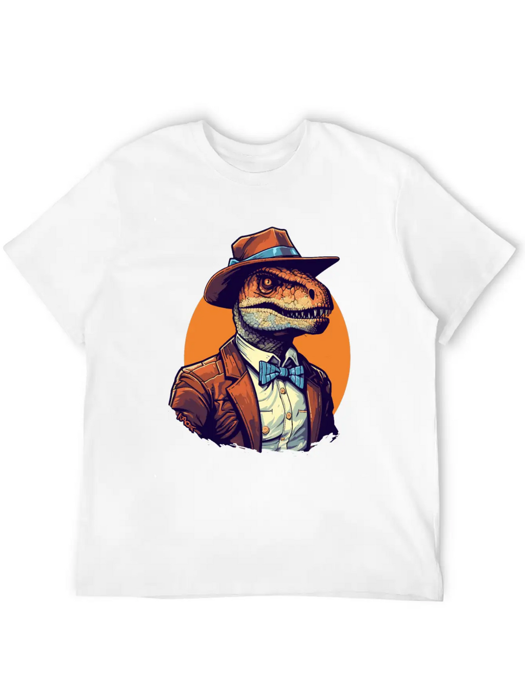Dapper Raptor: Dinosaur In Suit And Tie Unisex Short Sleeve Soft Cotton T-Shirt – Casual Everyday Wear