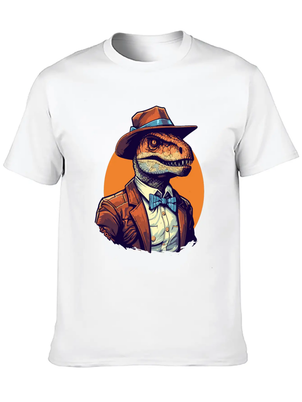 Dapper Raptor: Dinosaur In Suit And Tie Unisex Short Sleeve Soft Cotton T-Shirt – Casual Everyday Wear